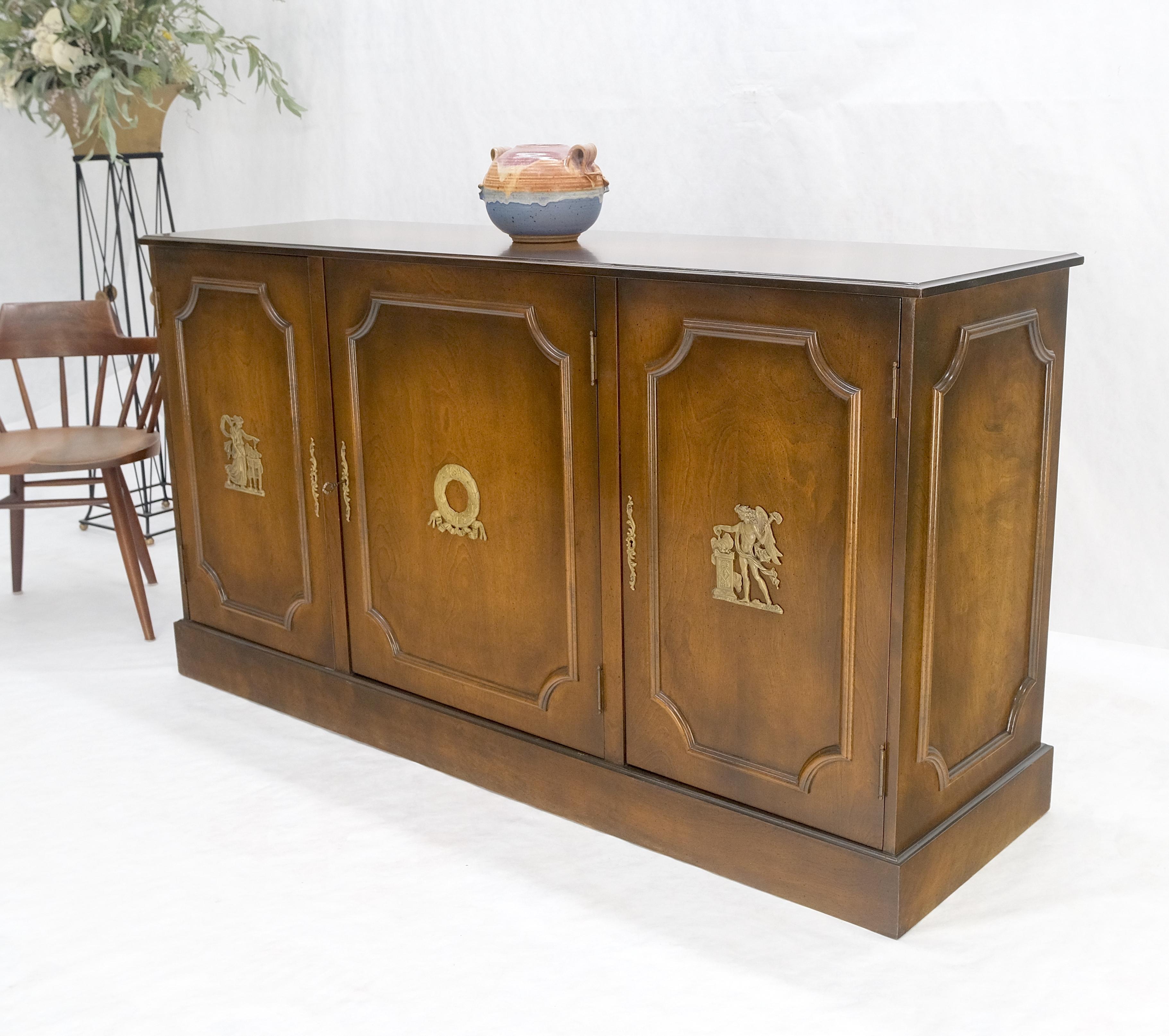 Finished BACK Bronze Mounts Three Door 4 Drawers Sideboard Credenza Cabinet MINT For Sale 4