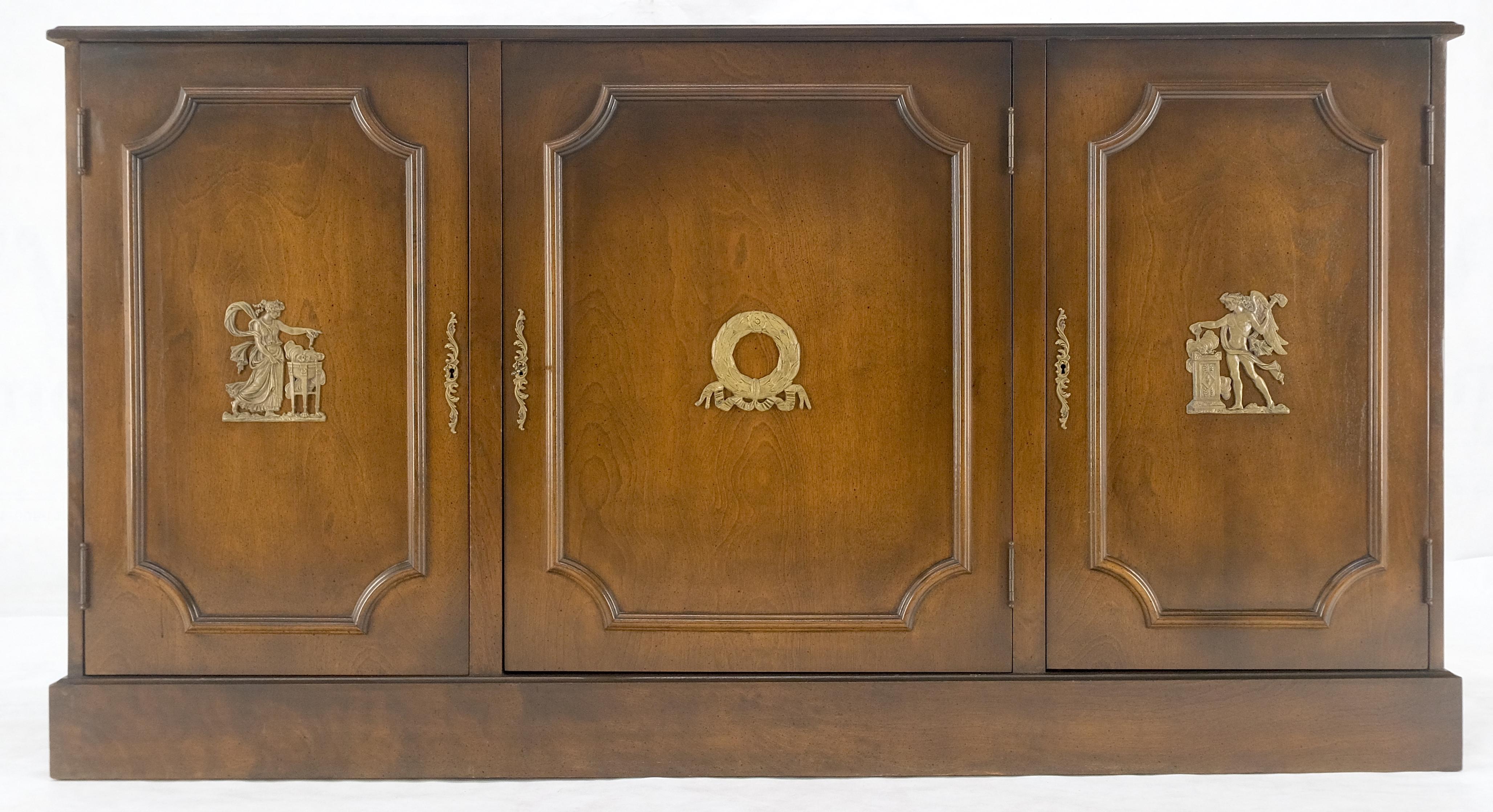 Hollywood Regency Finished BACK Bronze Mounts Three Door 4 Drawers Sideboard Credenza Cabinet MINT For Sale