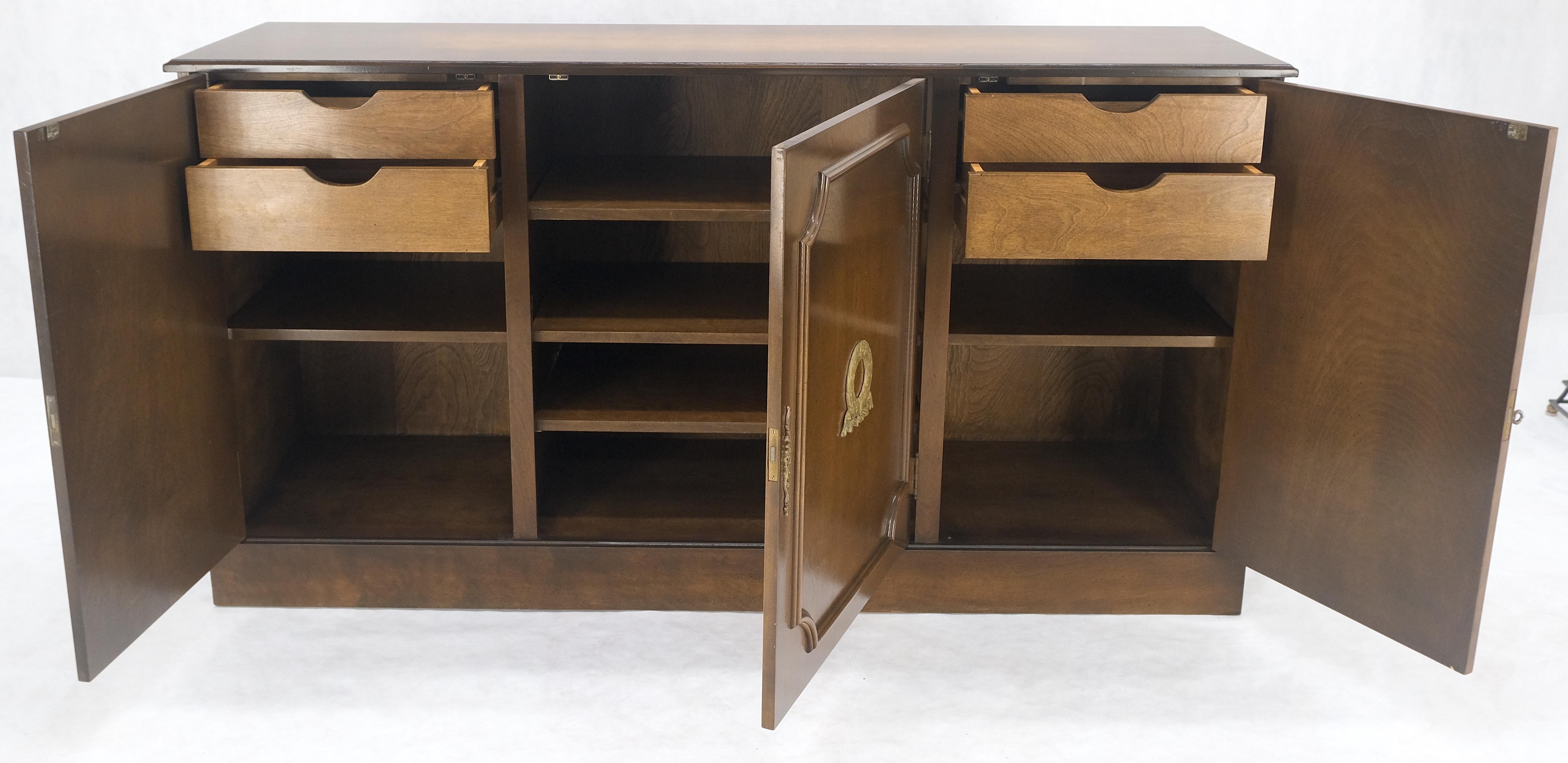 Lacquered Finished BACK Bronze Mounts Three Door 4 Drawers Sideboard Credenza Cabinet MINT For Sale