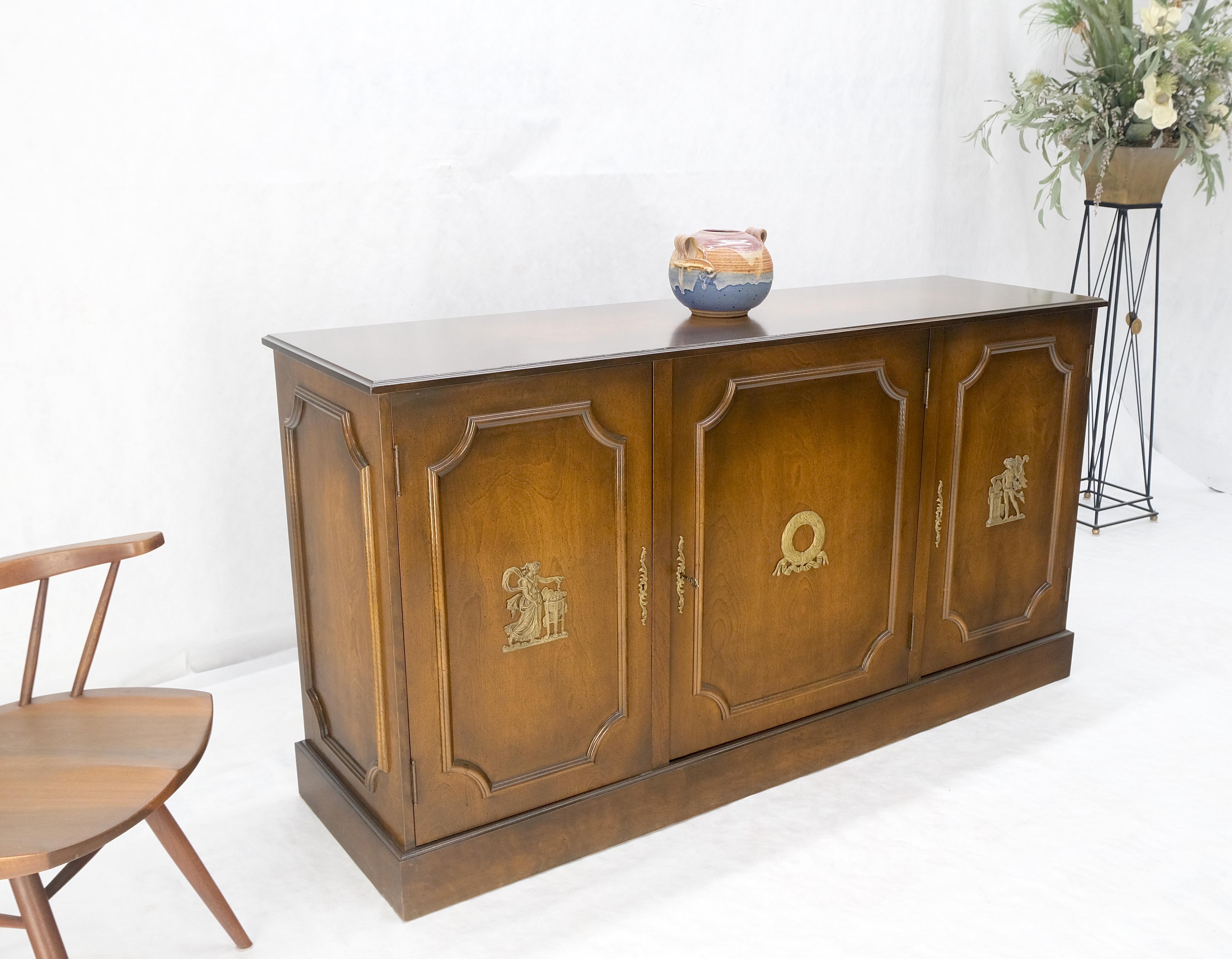 20th Century Finished BACK Bronze Mounts Three Door 4 Drawers Sideboard Credenza Cabinet MINT For Sale