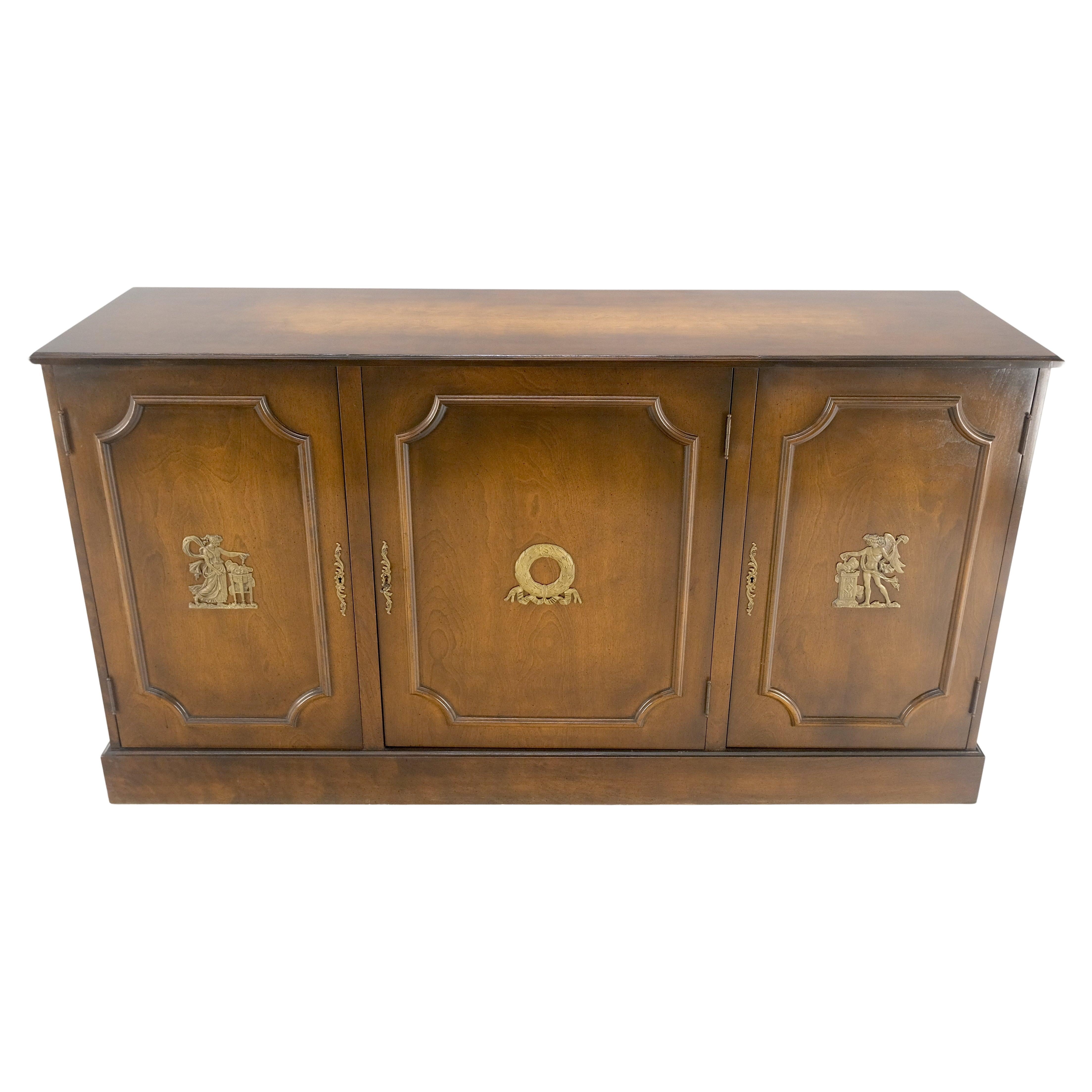 Finished BACK Bronze Mounts Three Door 4 Drawers Sideboard Credenza Cabinet MINT For Sale
