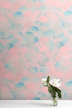 Finisterra Pacific Pink Wallpaper with Pink and Blue Geometric Scallop Patterns