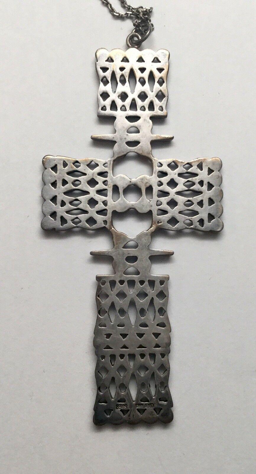 Women's Finland 830 Silver Modernist Cut Out Design Cross Pendant Necklace