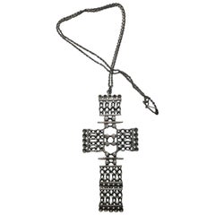 Finland 830 Silver Modernist Cut Out Design Cross Pendant Necklace