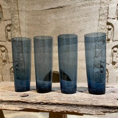 Finland Blue Tall Drink Tumbler Glasses Set of Four by Kaj Franck Iittala 1960s
