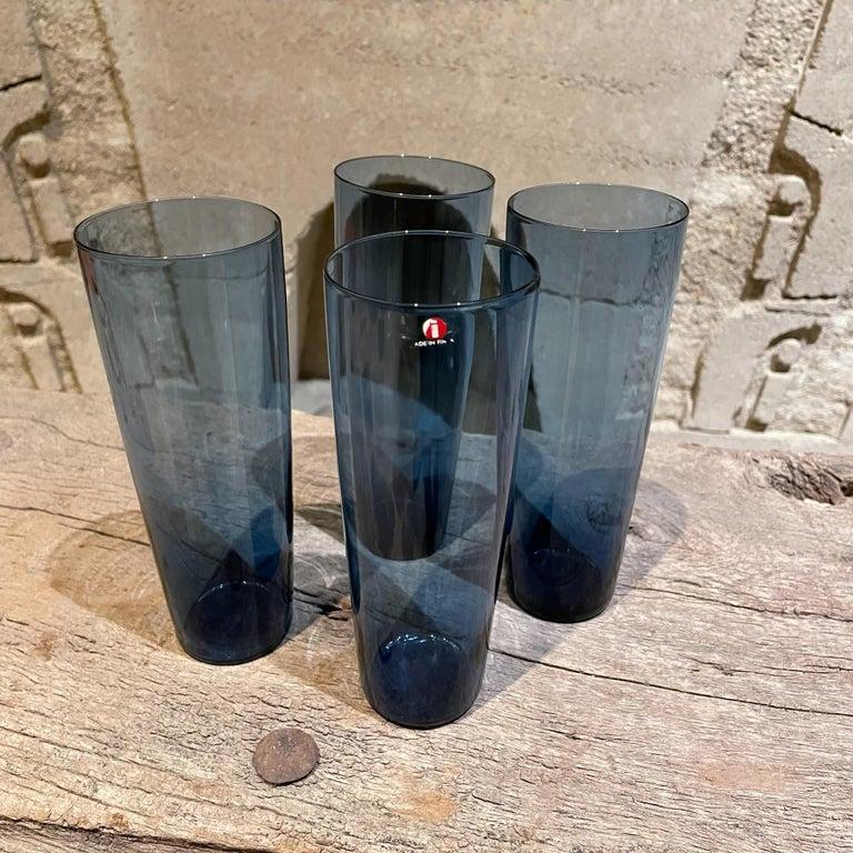 Mid-Century Modern 1960s Four Blue Tall Tumbler Glasses by Kaj Franck IIttala Finland