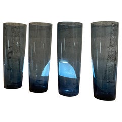 Finland Blue Tall Drink Tumbler Glasses Set of Four by Kaj Franck Iittala 1960s