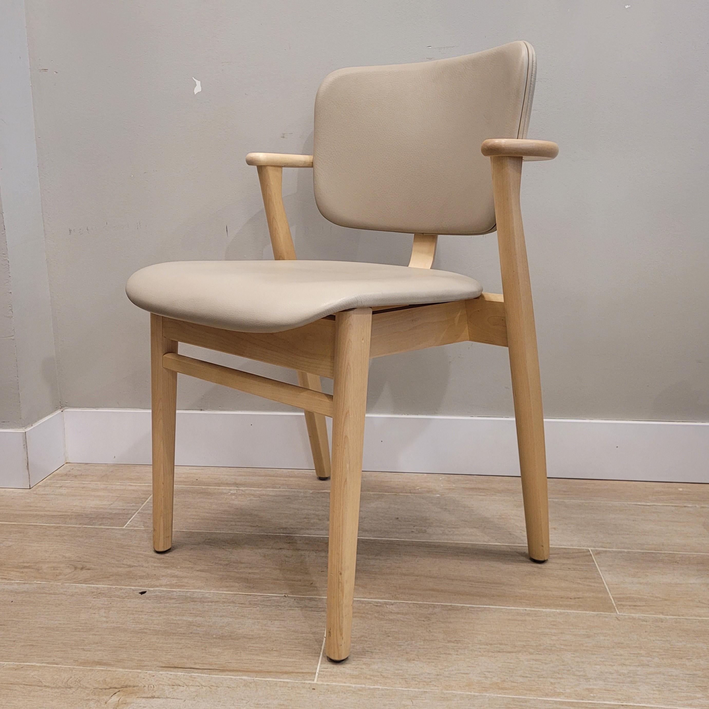 Art Deco Finland grey leather wood Domus Chair, Ilmari Tapiovaara, Artek
