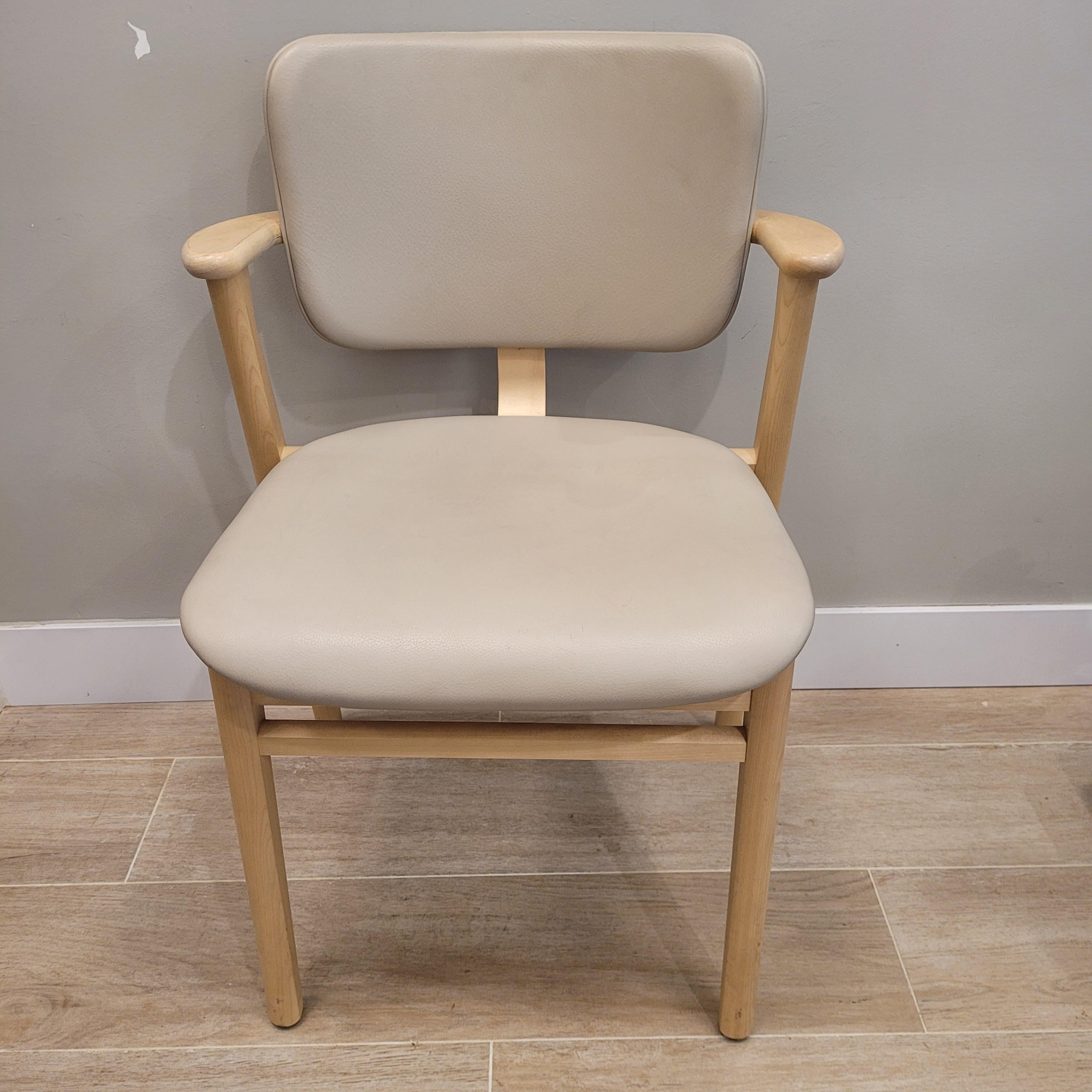 Danish Finland grey leather wood Domus Chair, Ilmari Tapiovaara, Artek