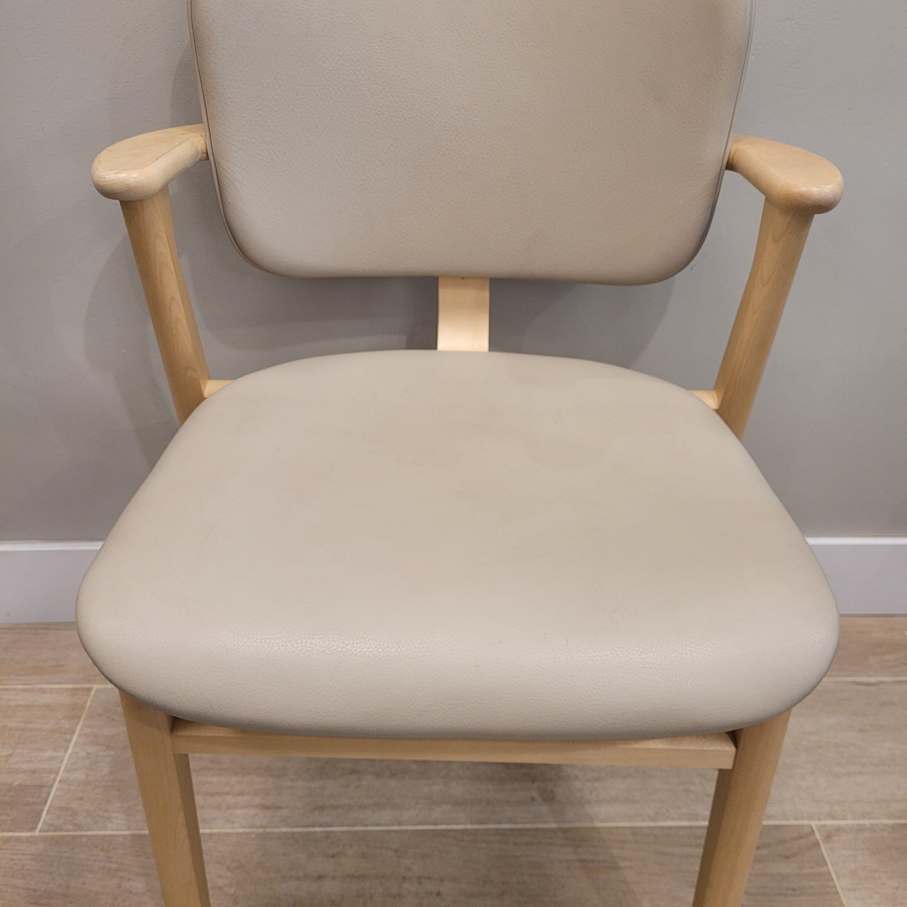 Hand-Crafted Finland grey leather wood Domus Chair, Ilmari Tapiovaara, Artek