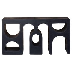 Finley Console Table, Painted wood, Carved Arches, Custom Finish, New