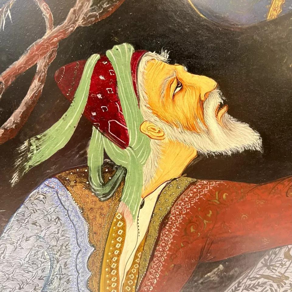 Finley hand painted Framed Persian School Figurative Painting For Sale 4