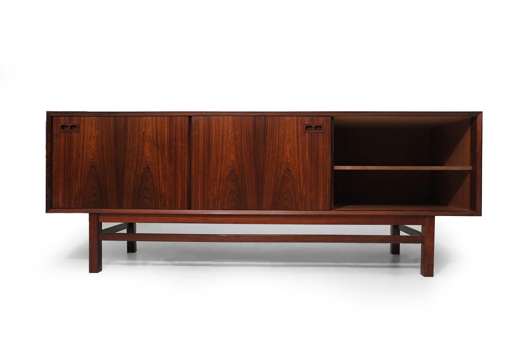 Finley Restored Mid-century Danish Rosewood Credenza In Excellent Condition In Oakland, CA