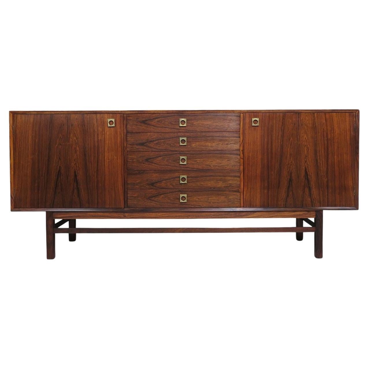 Finley Restored Mid-century Danish Santos Rosewood Credenza with Brass Pulls
