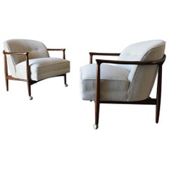 Finn Andersen for Selig Denmark Sculpted Barrel Back Lounge Chairs, circa 1960