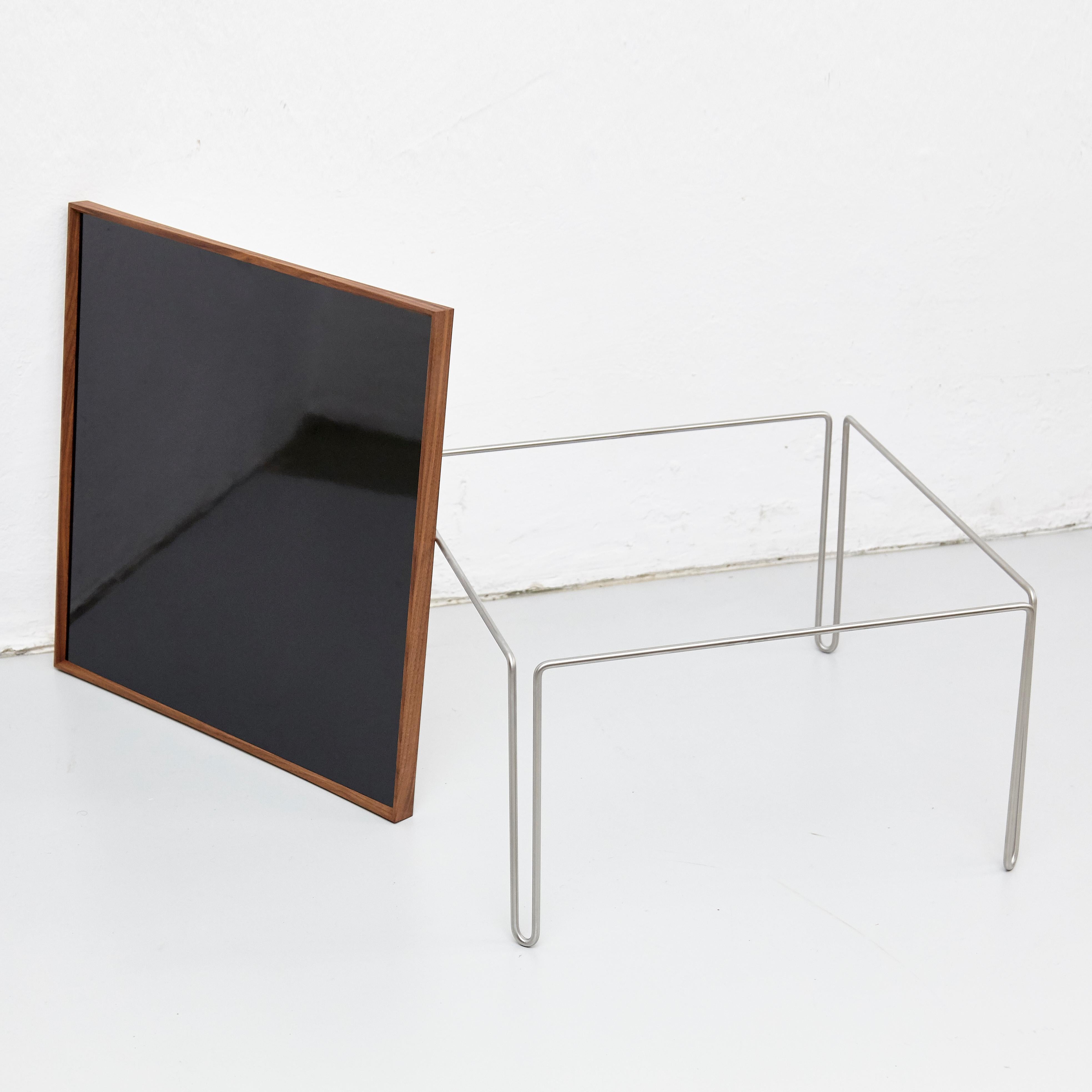 Contemporary Finn Juhl Tray Table, Wood, High Gloss Black and White Laminate and Steel