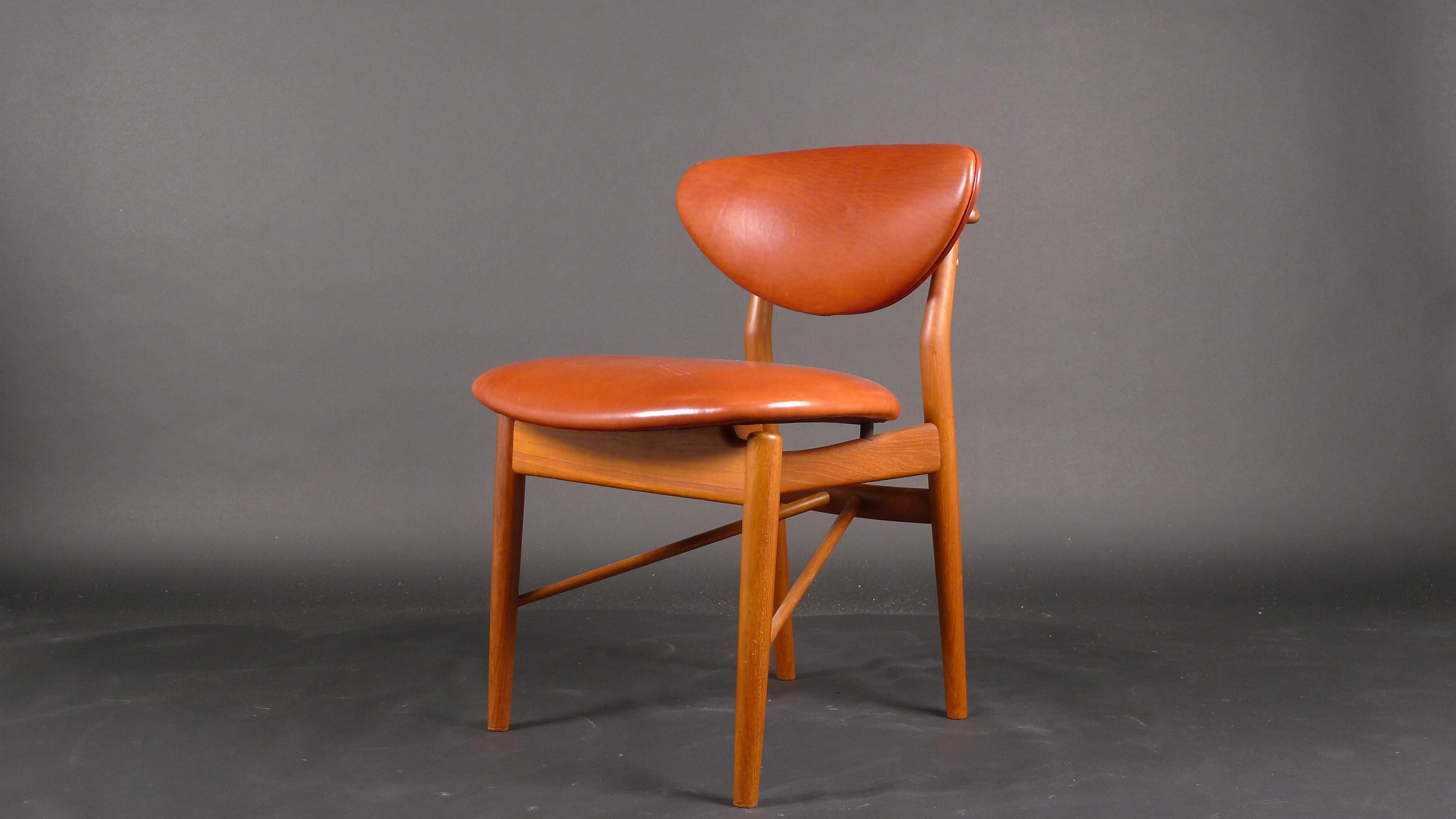 Danish Finn Juhl, 108 Chair, 1946, in Teak, Made by Niels Vodder, Copenhagen, Stamped For Sale