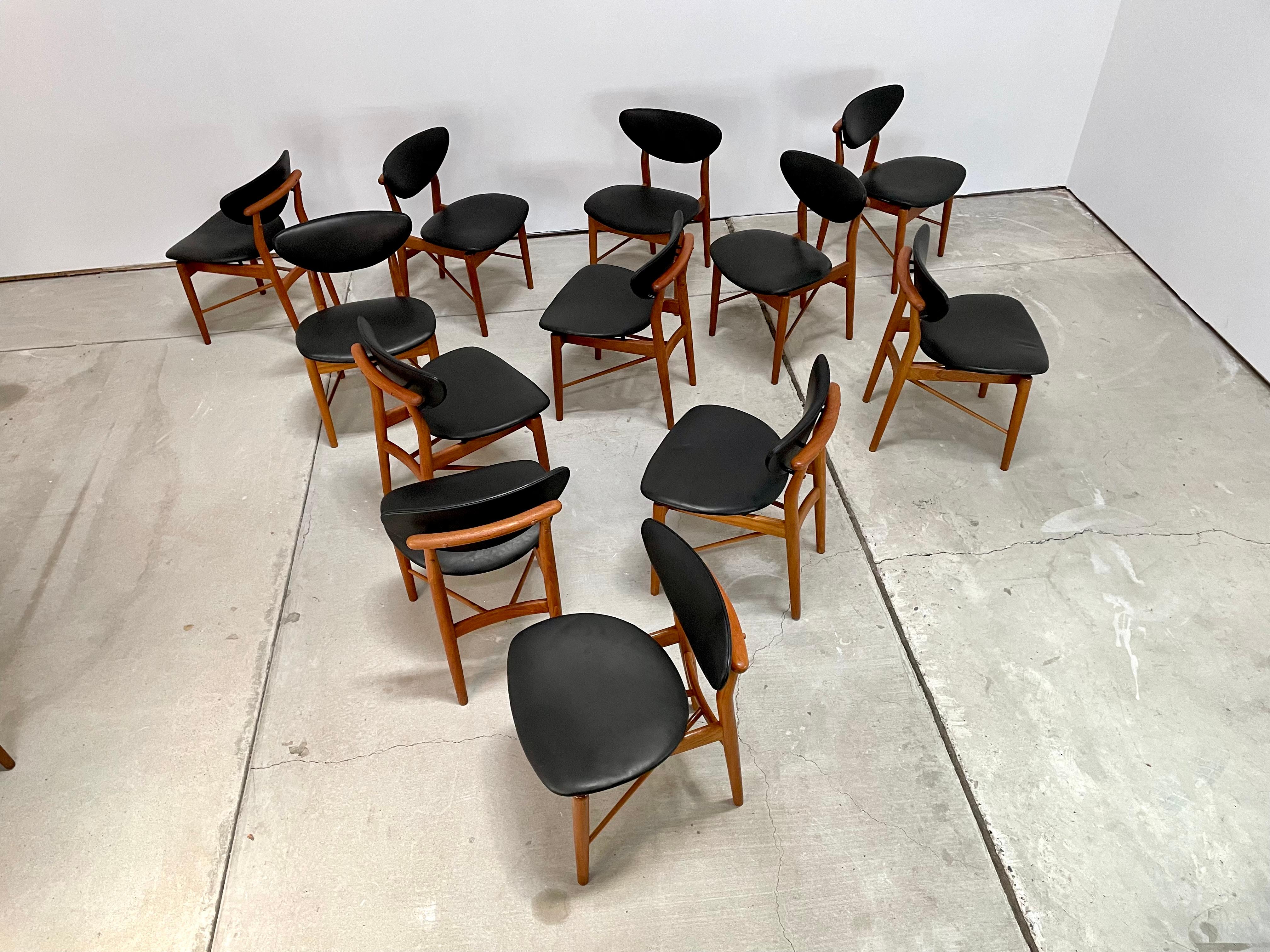 Danish Finn Juhl 12 Chair Set FJ55 by Niels Vodder For Sale
