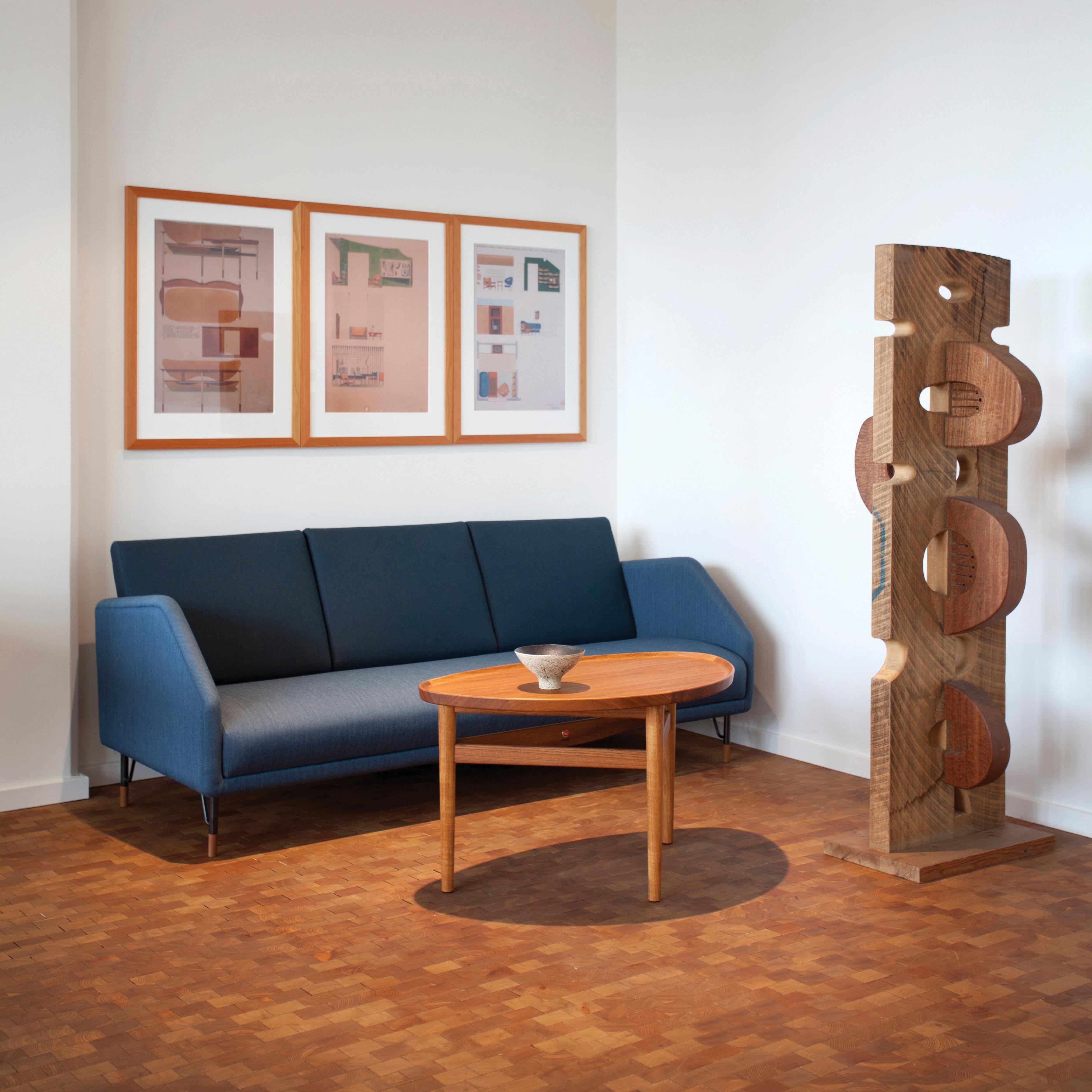 Modern Finn Juhl 2-Seat 77 Sofa Couch, Wood and Fabric
