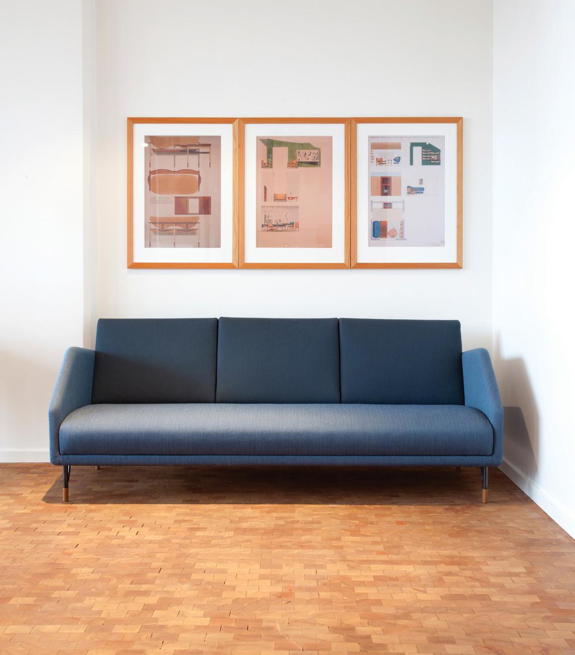 Danish Finn Juhl 3-Seat 77 Sofa Couch, Wood and Fabric