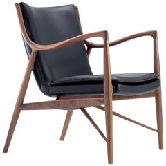 Finn Juhl 45 Chair Walnut, Black Leather