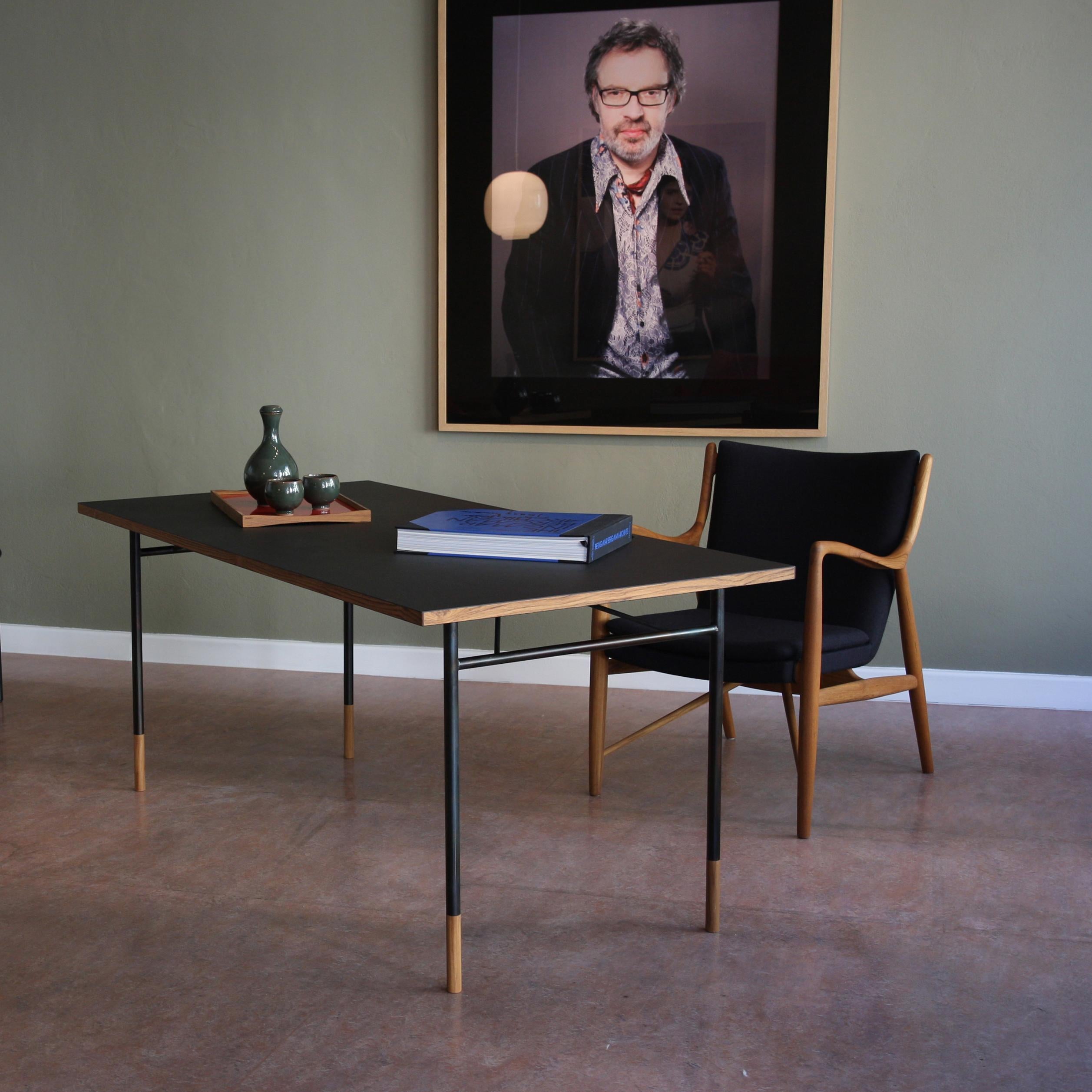 Finn Juhl 45 Chair, Wood and Black Leather 1