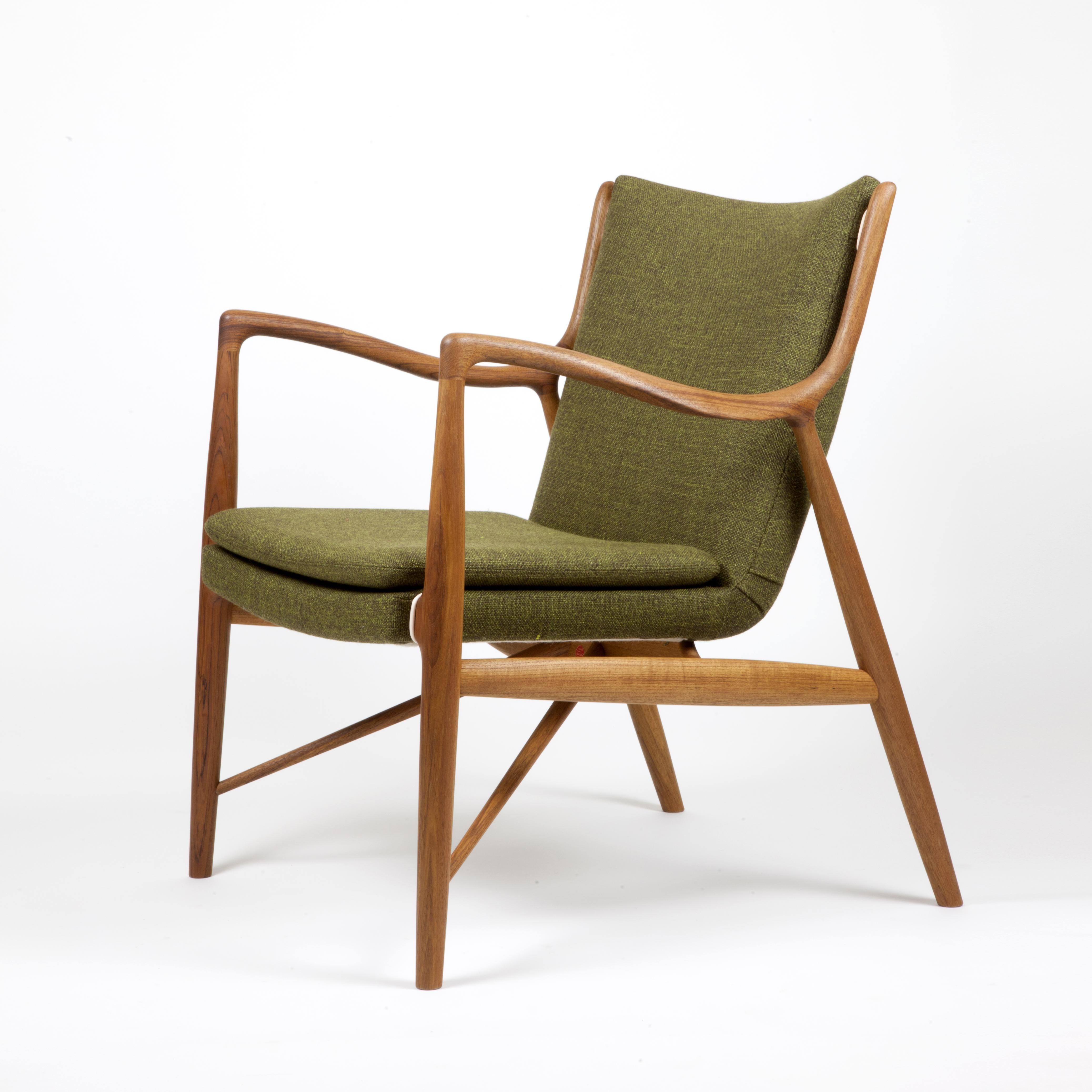 Modern Finn Juhl 45 Chair, Wood and Fabric