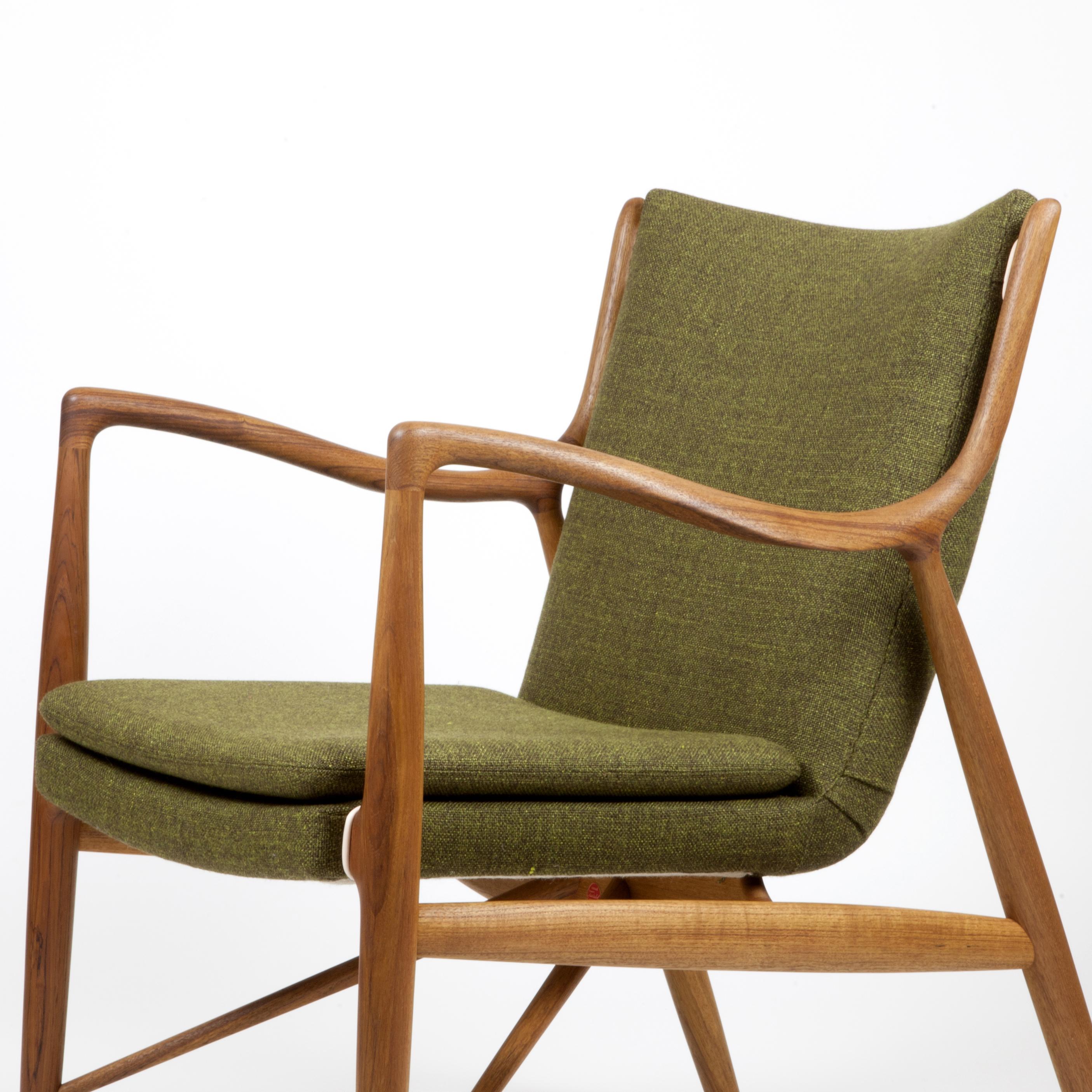 Danish Finn Juhl 45 Chair, Wood and Fabric