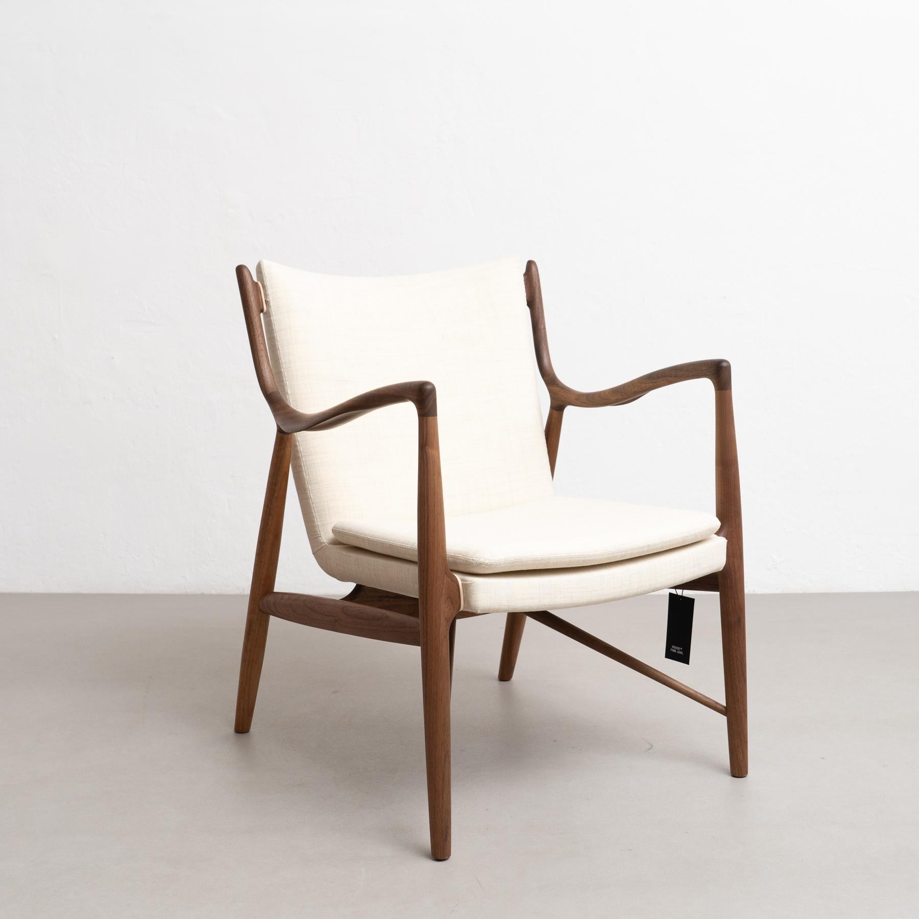 Modern Finn Juhl 45 Chair, Wood and Fabric For Sale