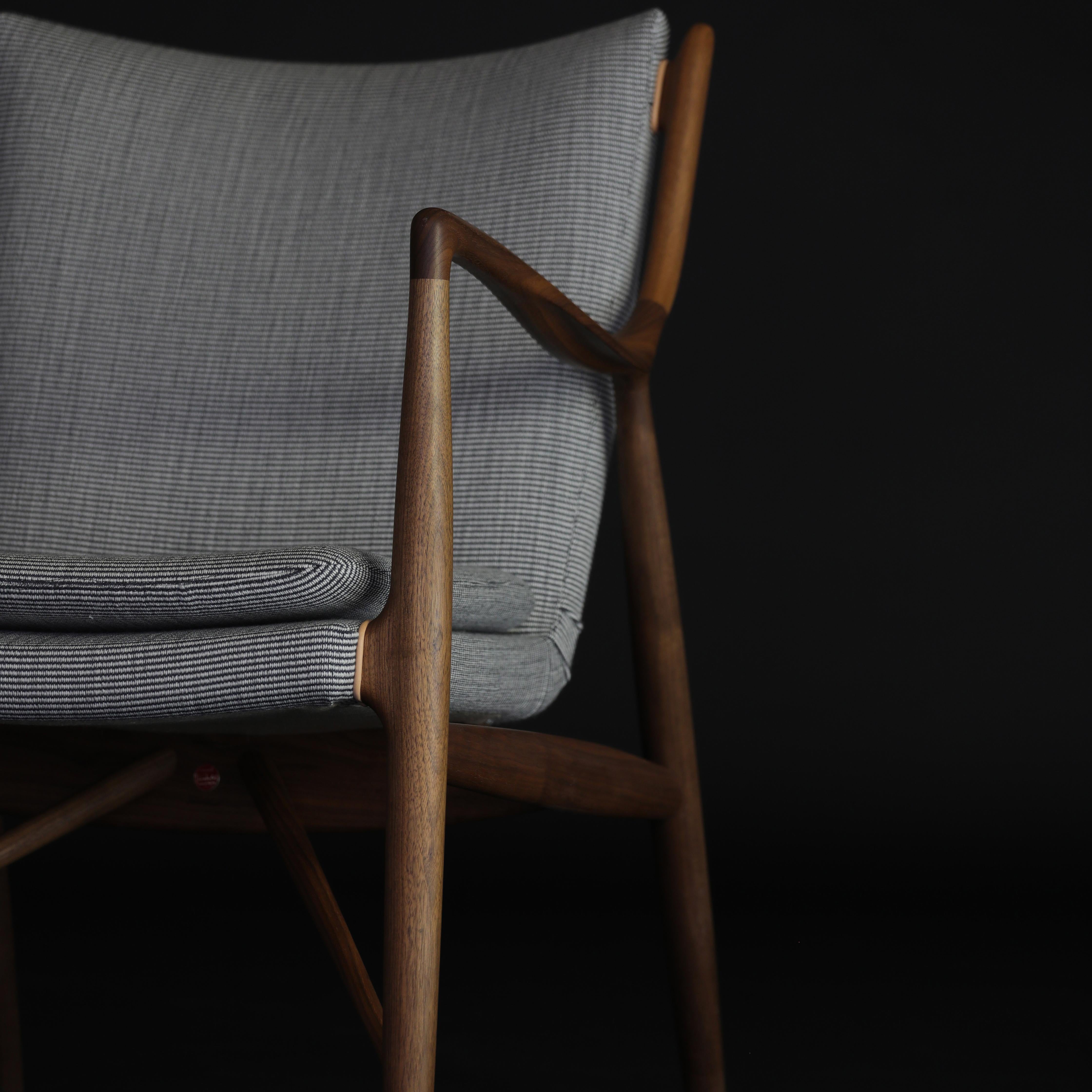 Danish Finn Juhl 45 Chair, Wood and Fuse Fabric