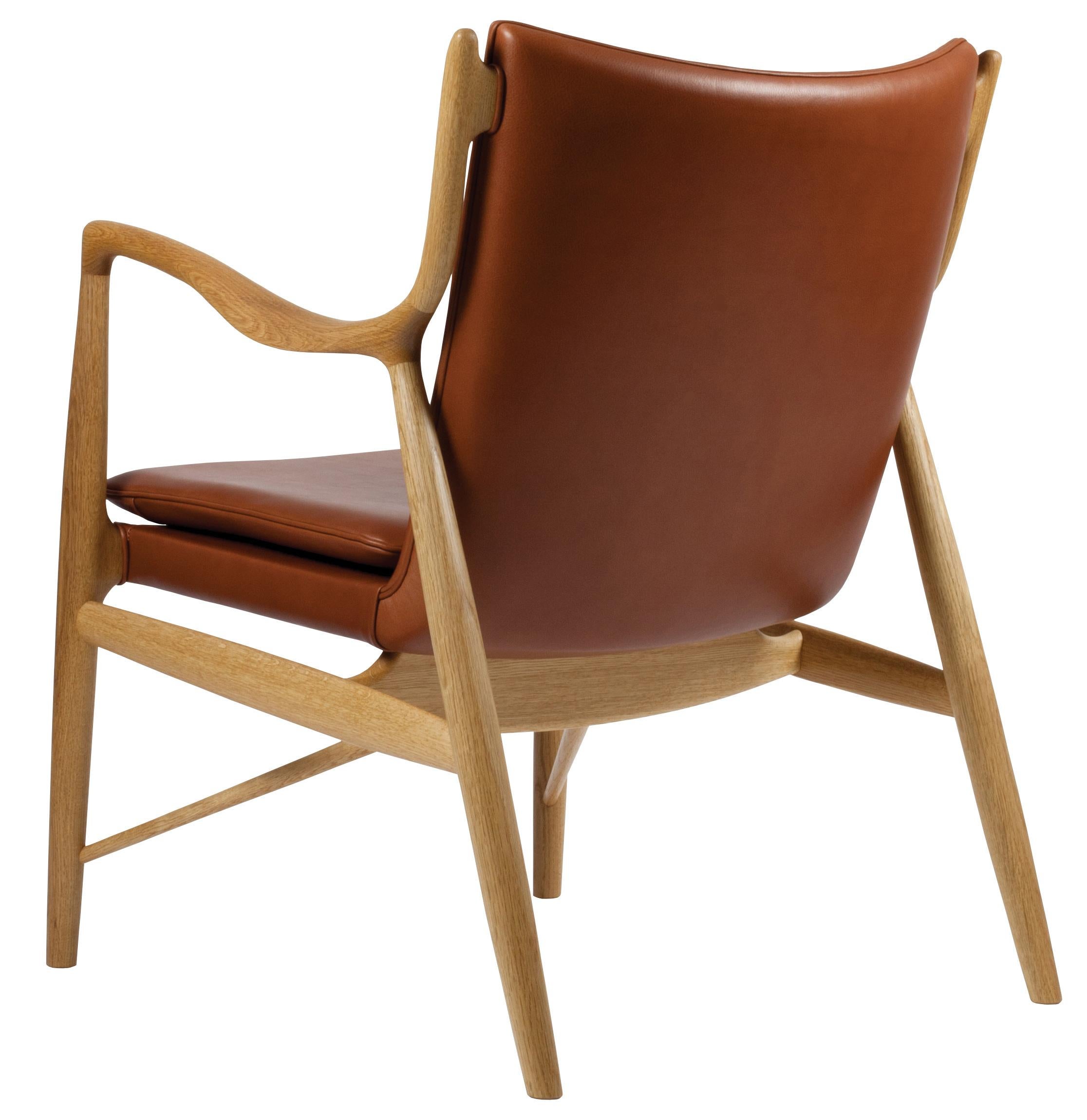 Modern Finn Juhl 45 Chair, Wood and Leather by House of Finn Juhl