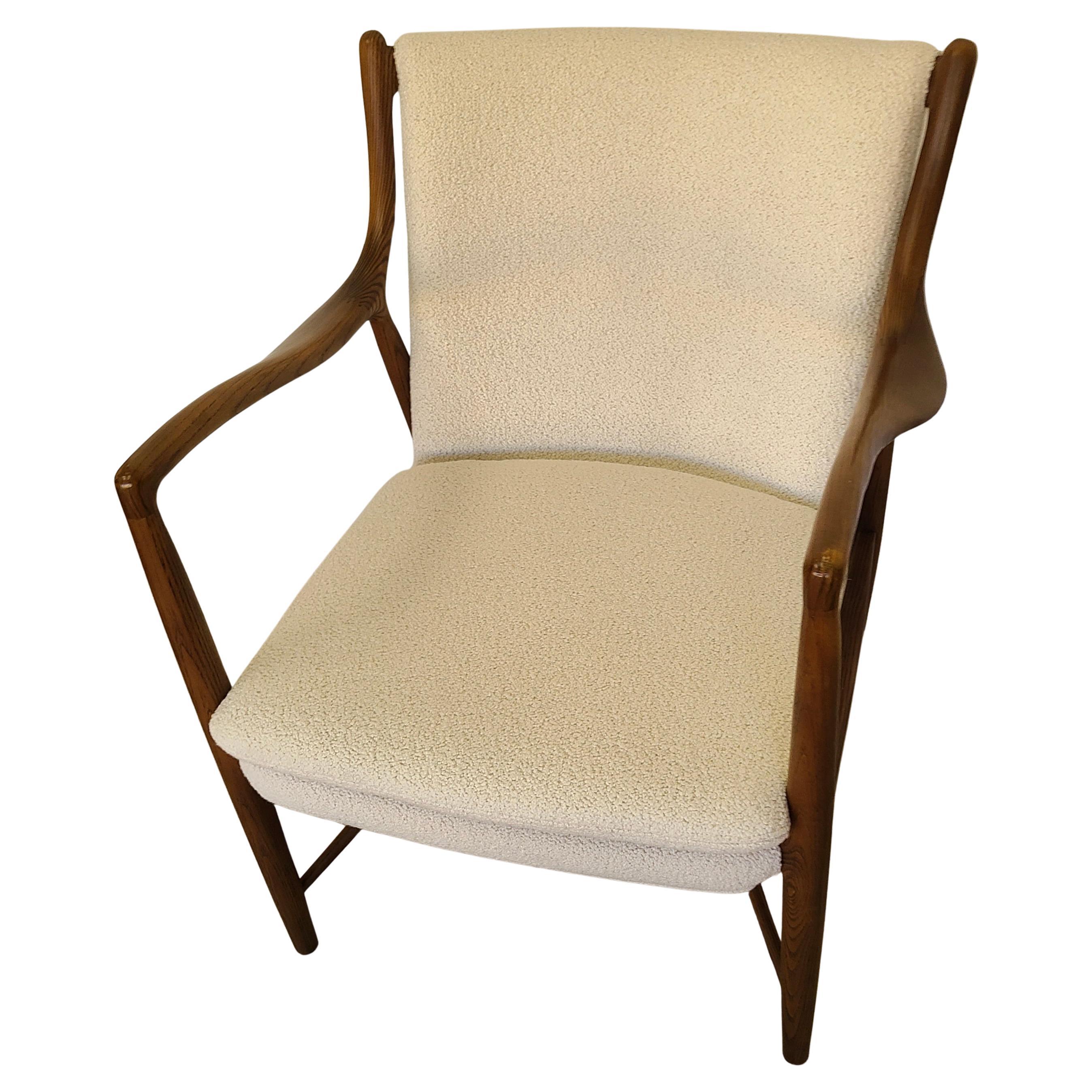 Finn Juhl 45 Lounge Chair by JG Furniture Ash and Boucle' For Sale 5