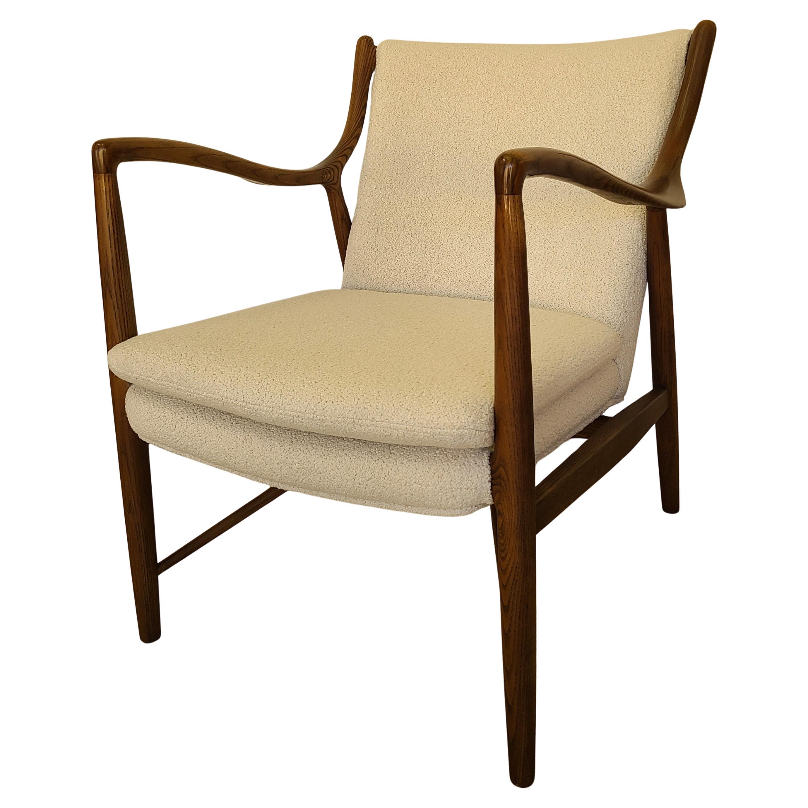 Finn Juhl 45 Lounge Chair by JG Furniture Ash and Boucle' For Sale 6