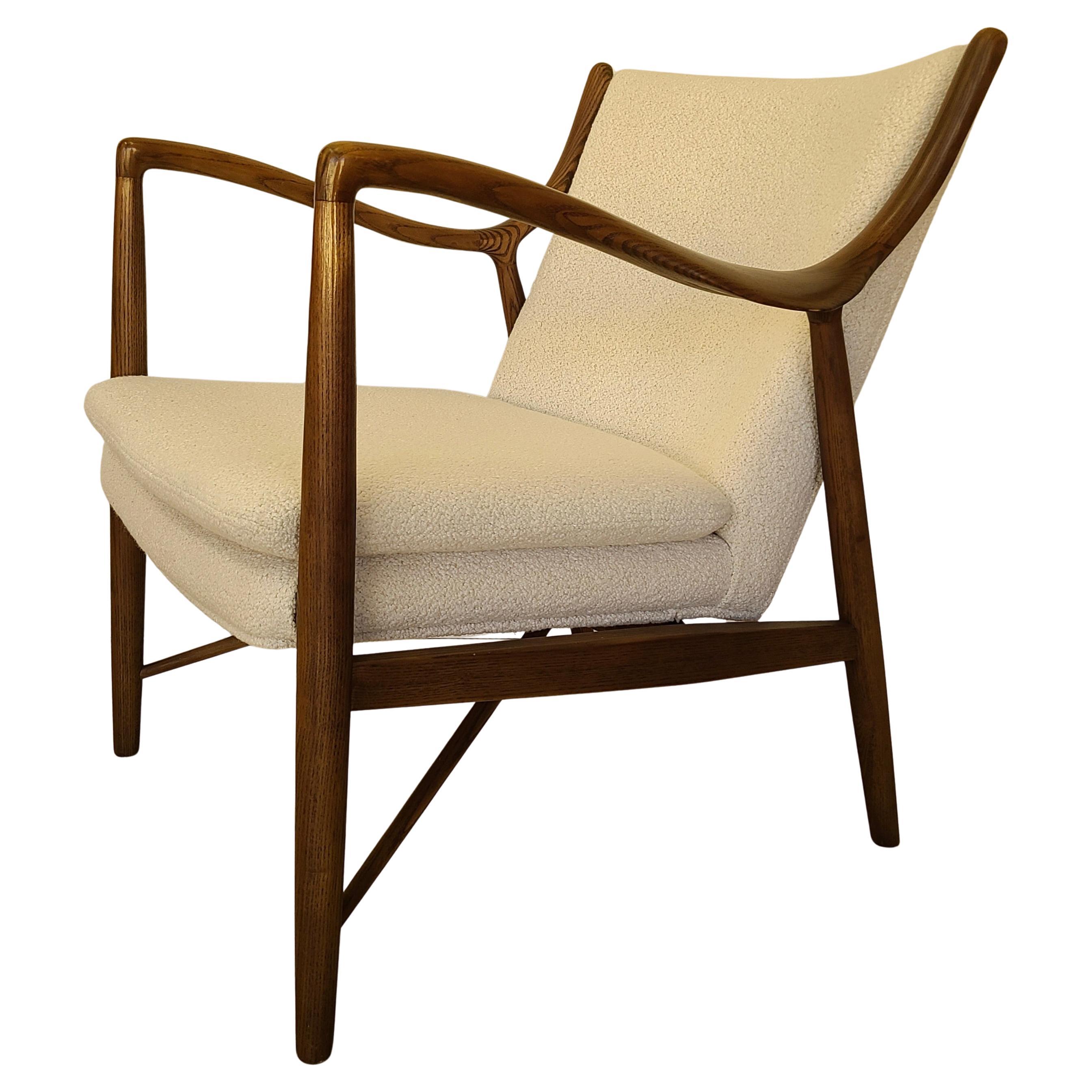 Finn Juhl 45 Lounge Chair by JG Furniture Ash and Boucle' For Sale 7