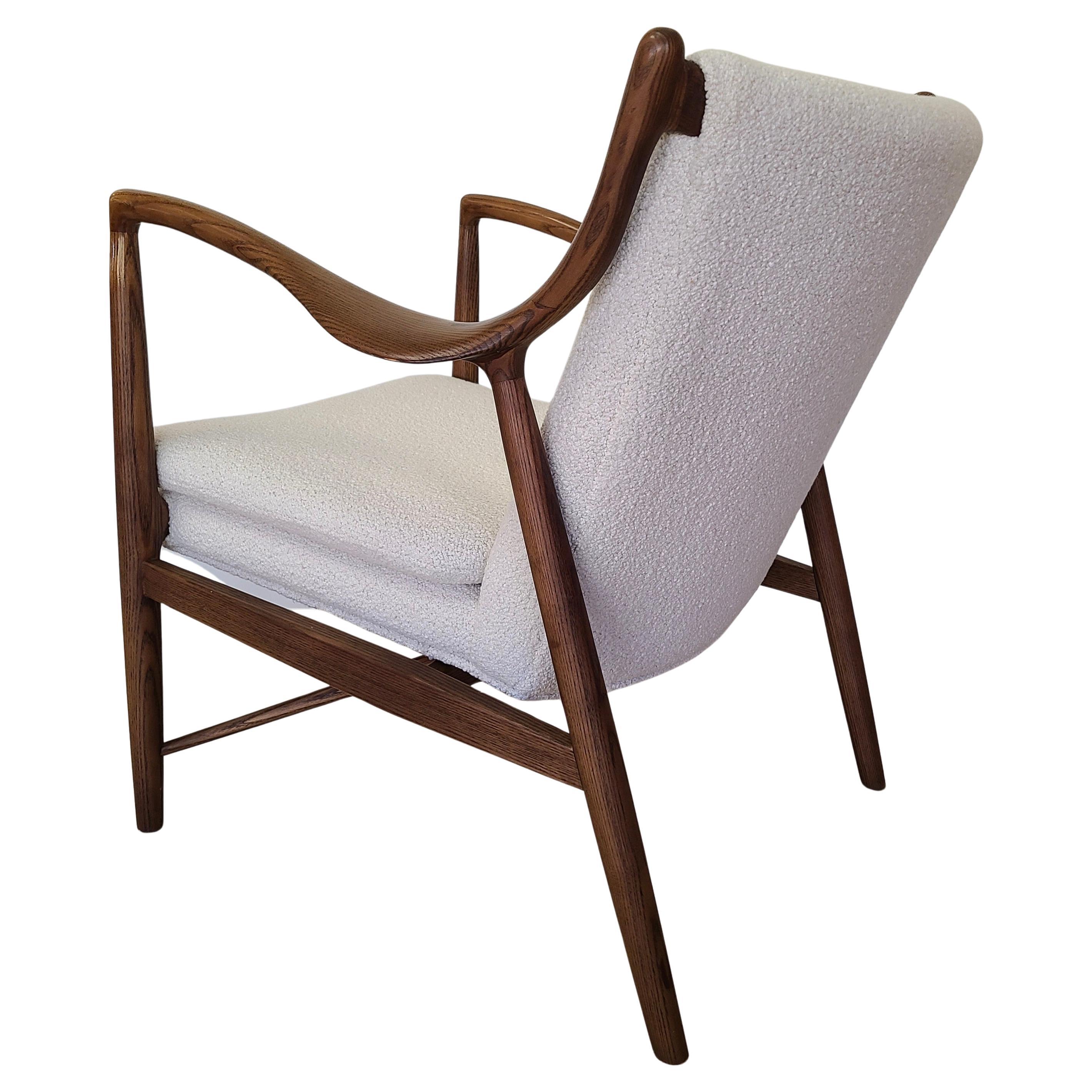 Mid-20th Century Finn Juhl 45 Lounge Chair by JG Furniture Ash and Boucle' For Sale
