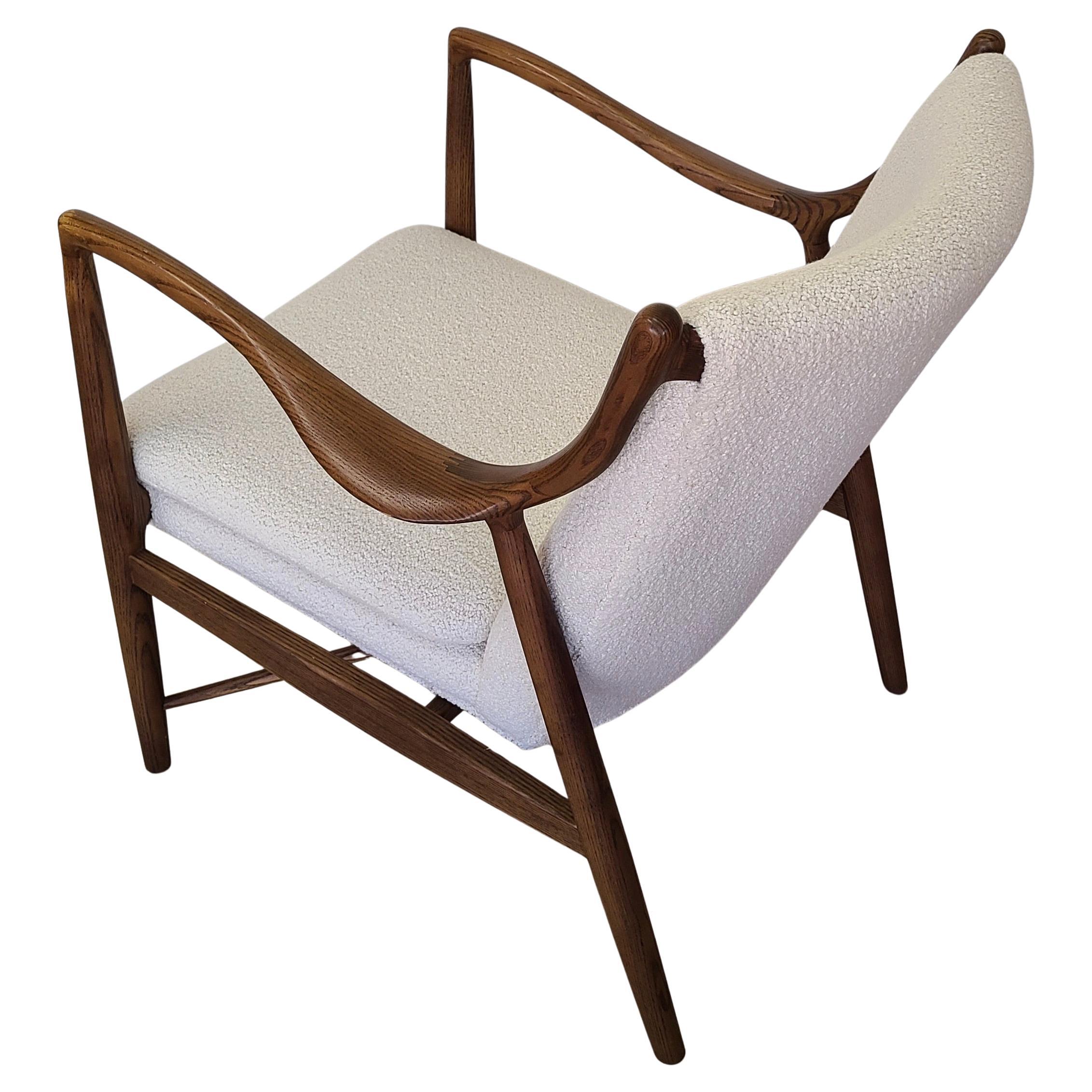 Finn Juhl 45 Lounge Chair by JG Furniture Ash and Boucle' For Sale 1