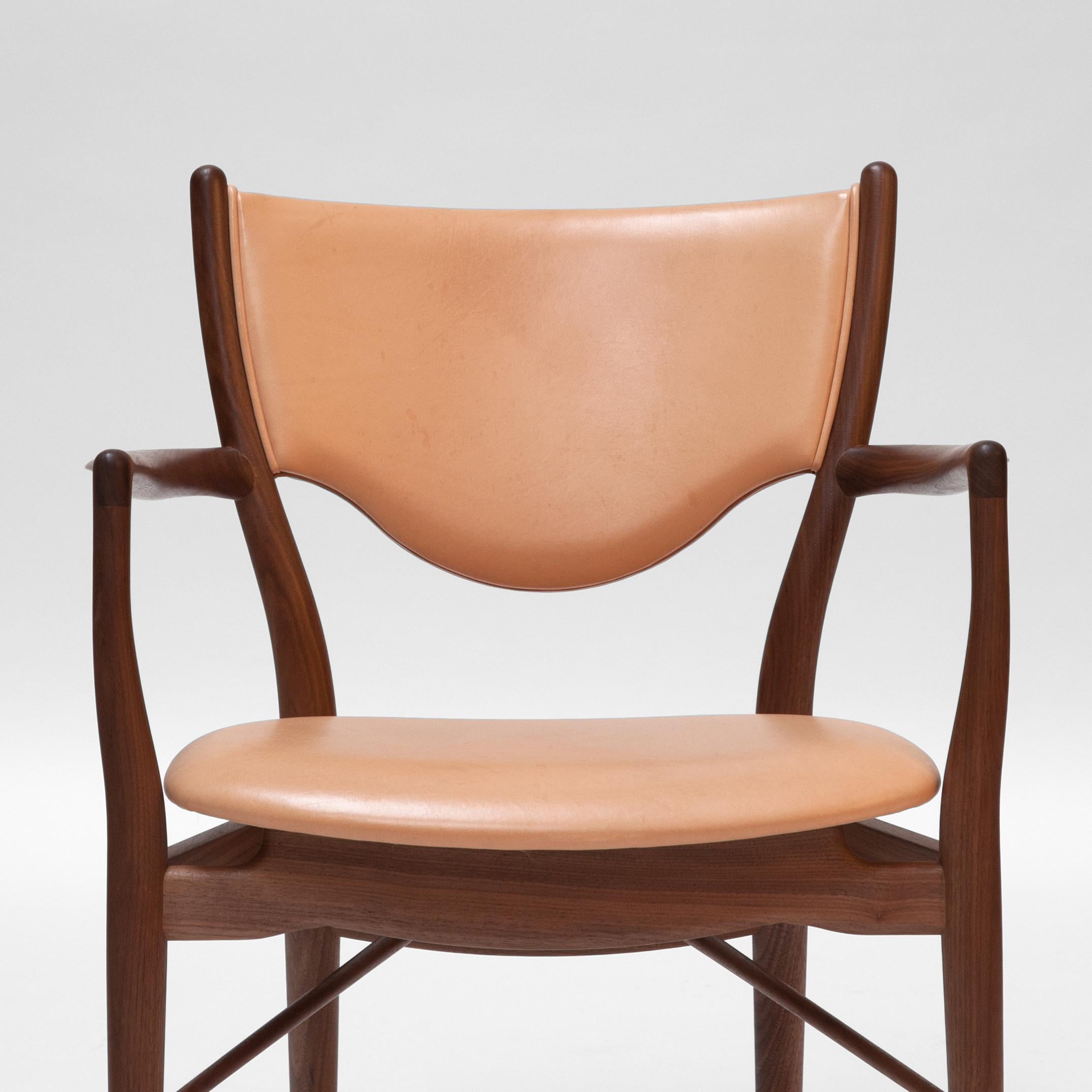 Modern Finn Juhl 46 Chair Armrests, Wood and Leather