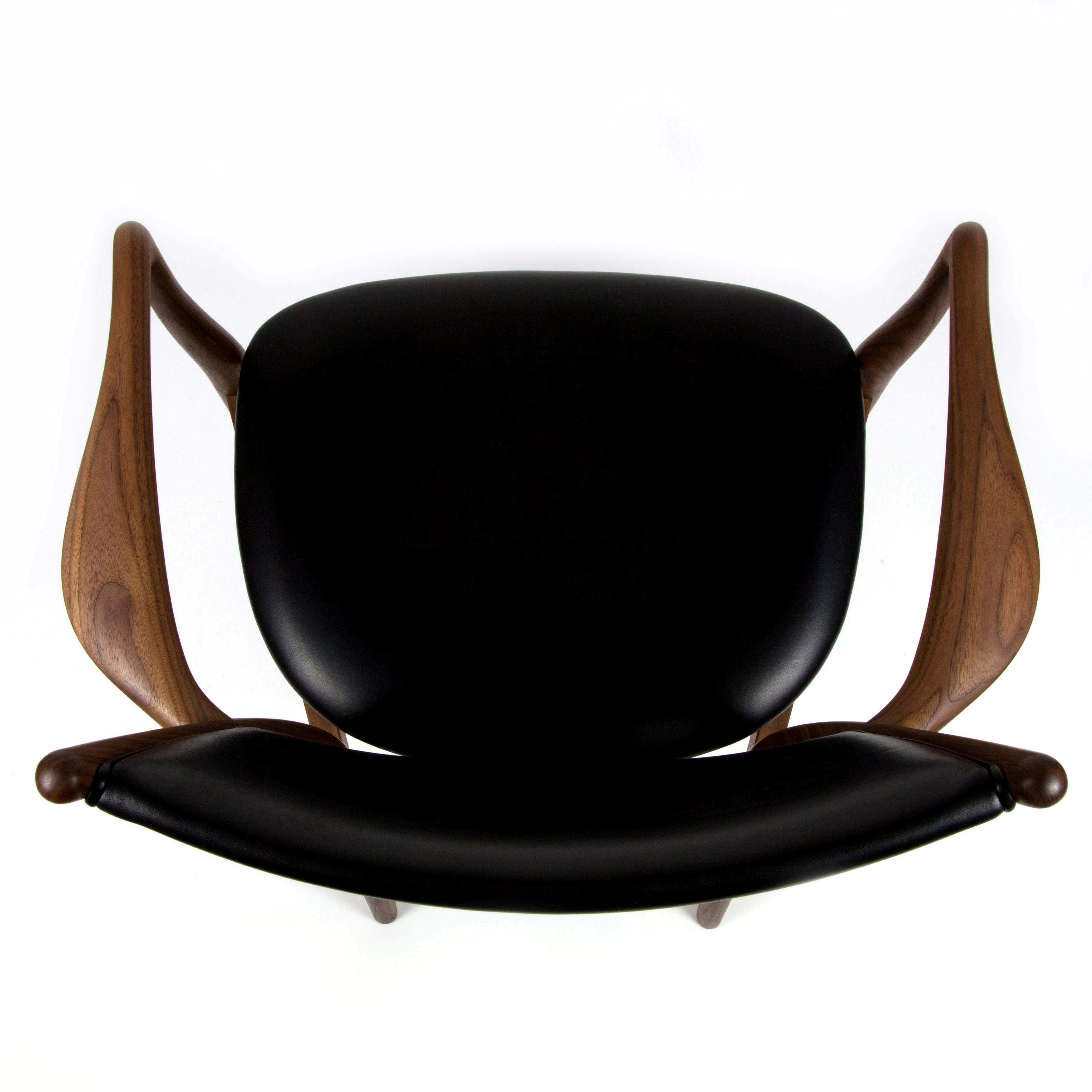 Finn Juhl 46 Chair Armrests, Wood and Elegance Black Leather 1