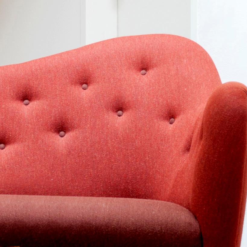 Danish Finn Juhl 46 Sofa Couch Walnut Red Siksak Fabric