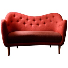Finn Juhl 46 Sofa Couch Walnut Red Siksak Fabric