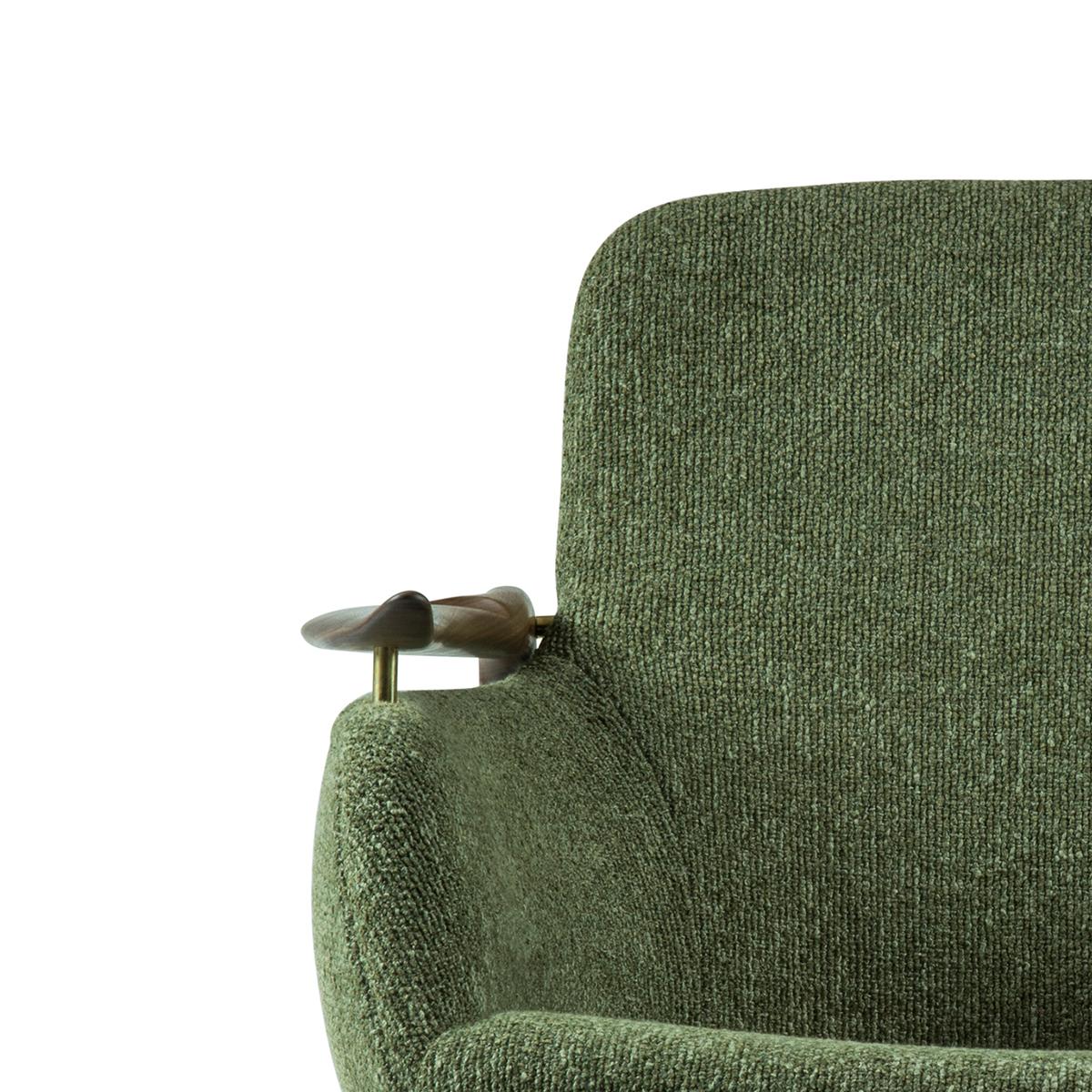 Chair designed by Finn Juhl in 1953, relaunched in 2020.
Manufactured by House of Finn Juhl in Denmark.

The FJ 53 is an extravagant piece of furniture. It integrates the lightness and elegance of a wooden chair with an upholstered corpus, to