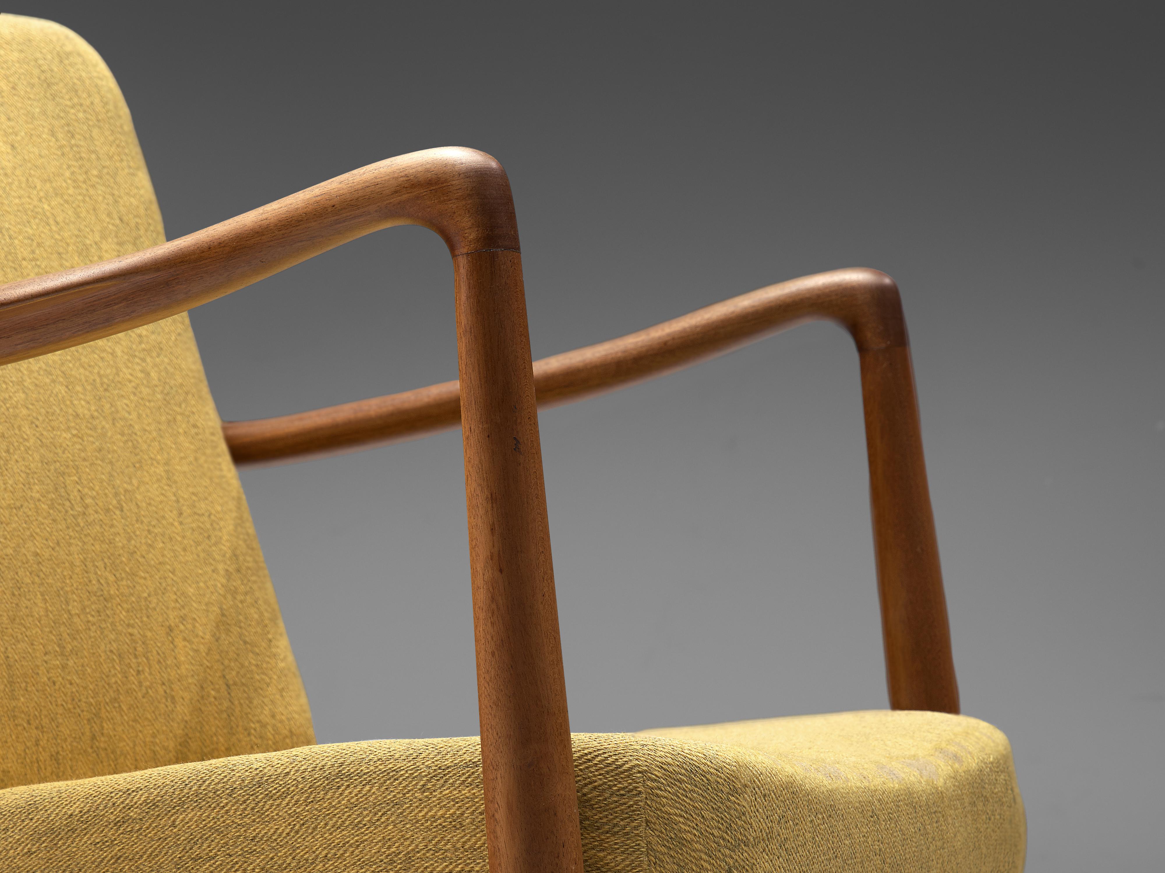 Finn Juhl Armchair 4443 in Teak with Paavo Tynell Floor Lamp 9631 in Brass 3