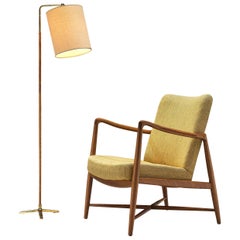 Finn Juhl Armchair 4443 in Teak with Paavo Tynell Floor Lamp 9631 in Brass