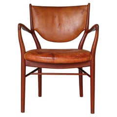 Finn Juhl Armchair NV46 by Niels Vodder in Teakwood & Natural Leather, 1950s