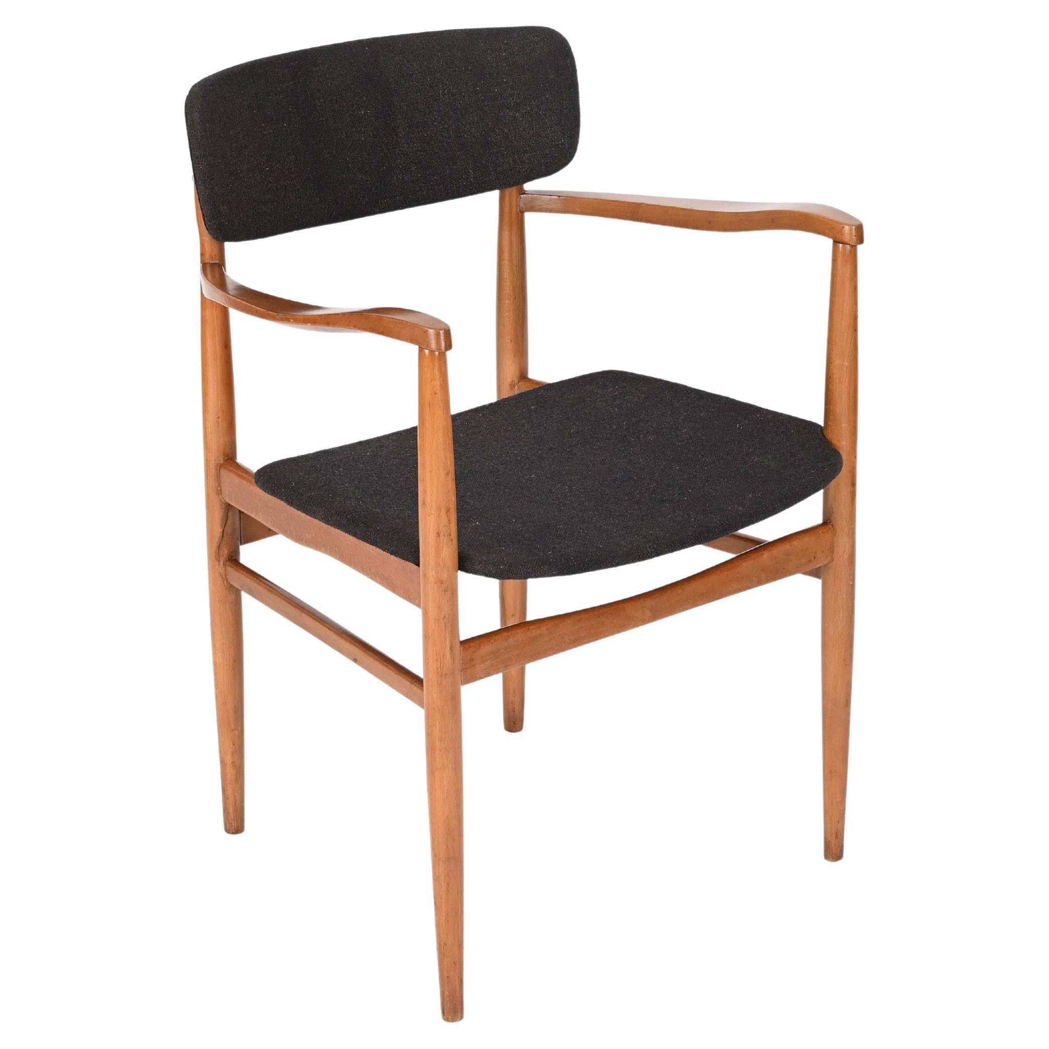 Finn Juhl Armchair or Desk Chair in Curved Beech and Grey Fabric, Denmark 1970s