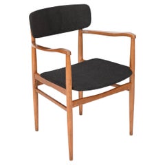 Fauteuil ou chaise de bureau Finn Juhls en hêtre courbé et tissu gris, Danemark, années 1970