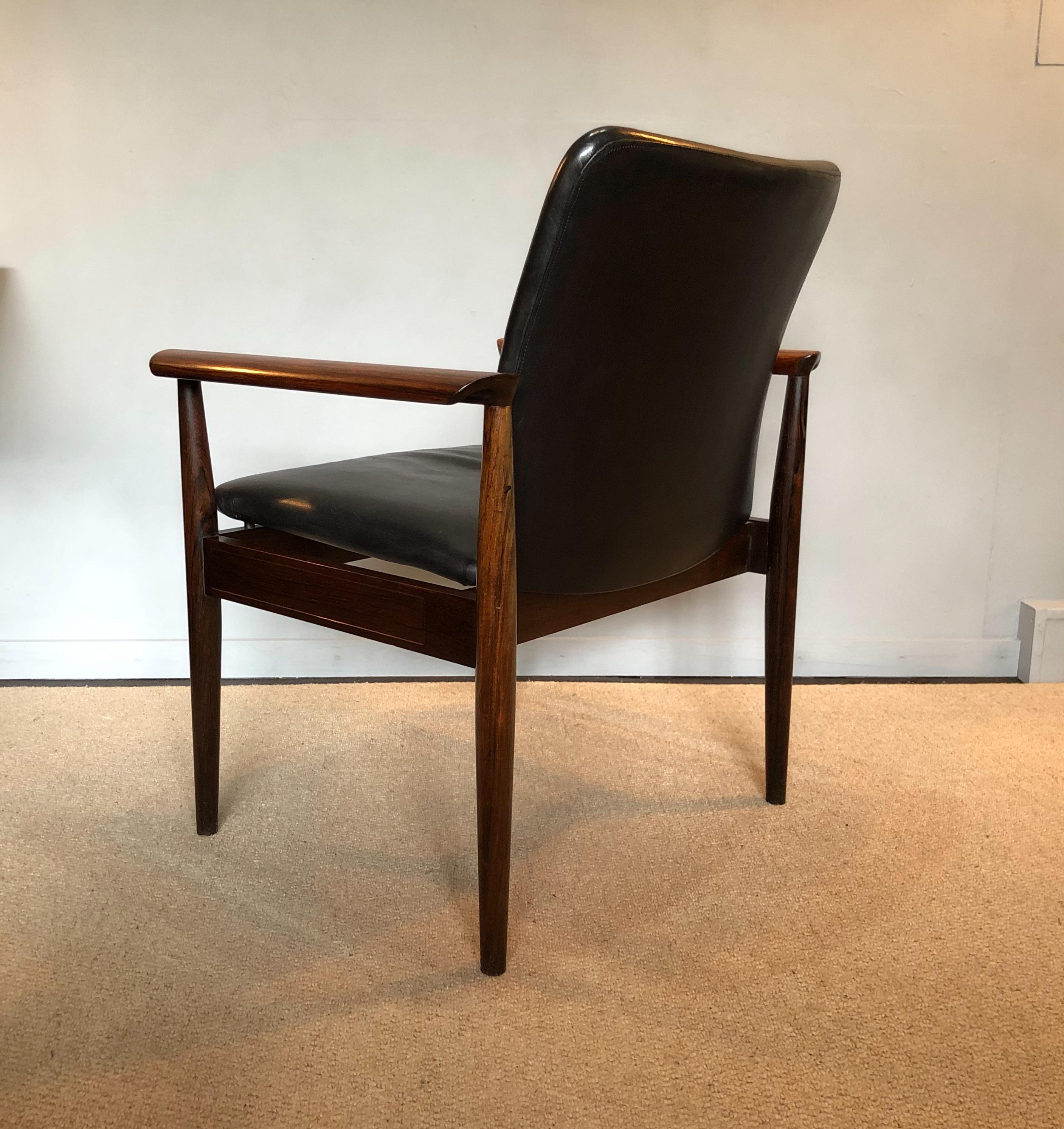 Danish Finn Juhl armchair, Rosewood and Leather Diplomat