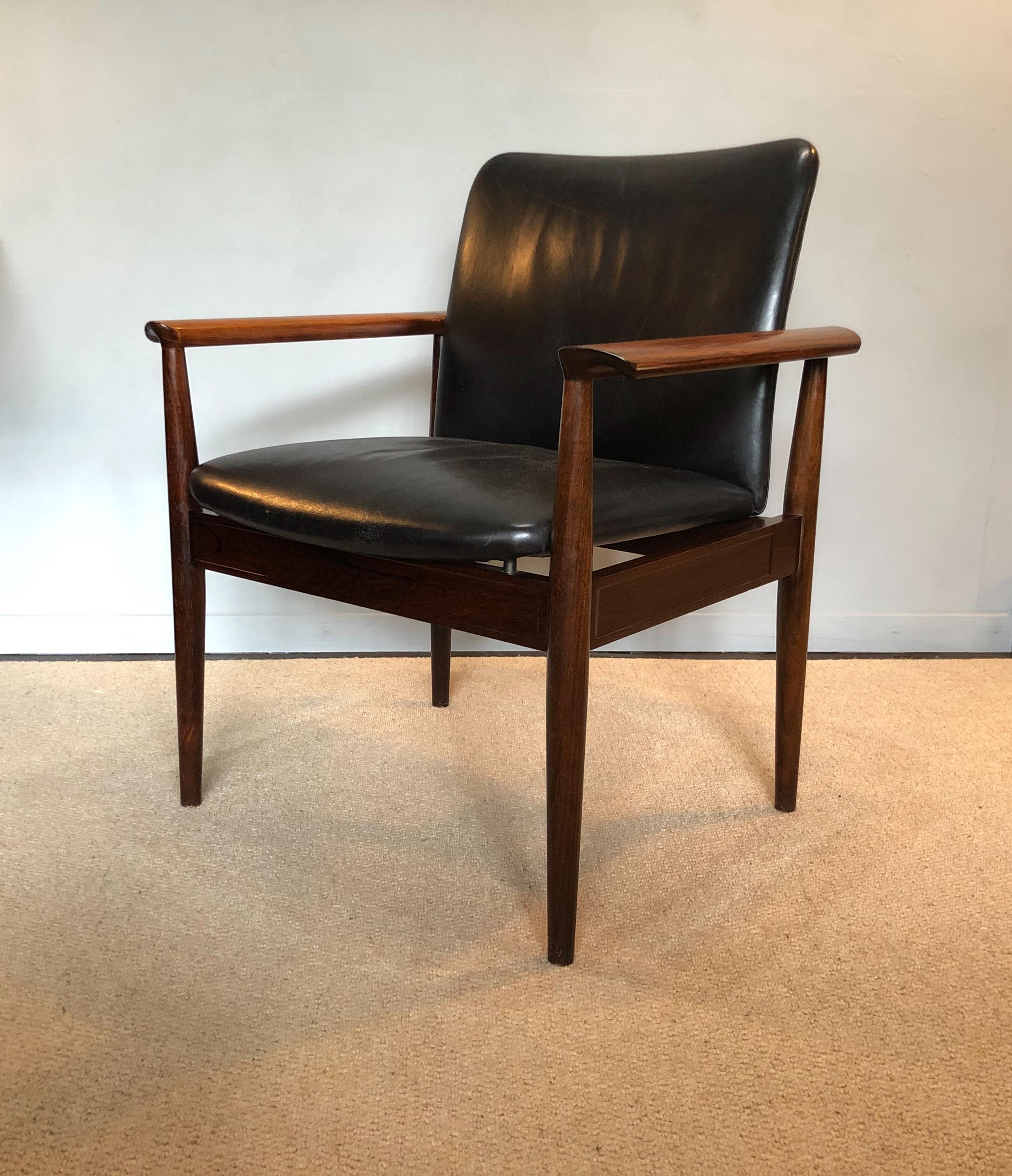 20th Century Finn Juhl armchair, Rosewood and Leather Diplomat