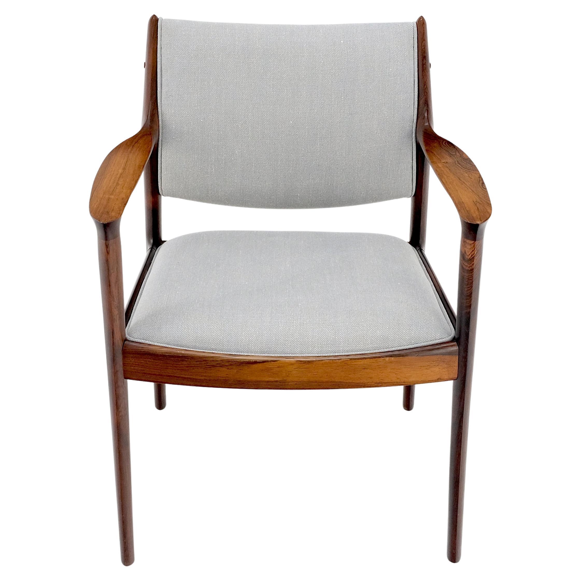 Danish Finn Juhl Attributed Heavy Solid Rosewood Arm Desk Chair New Upholstery Mint! For Sale