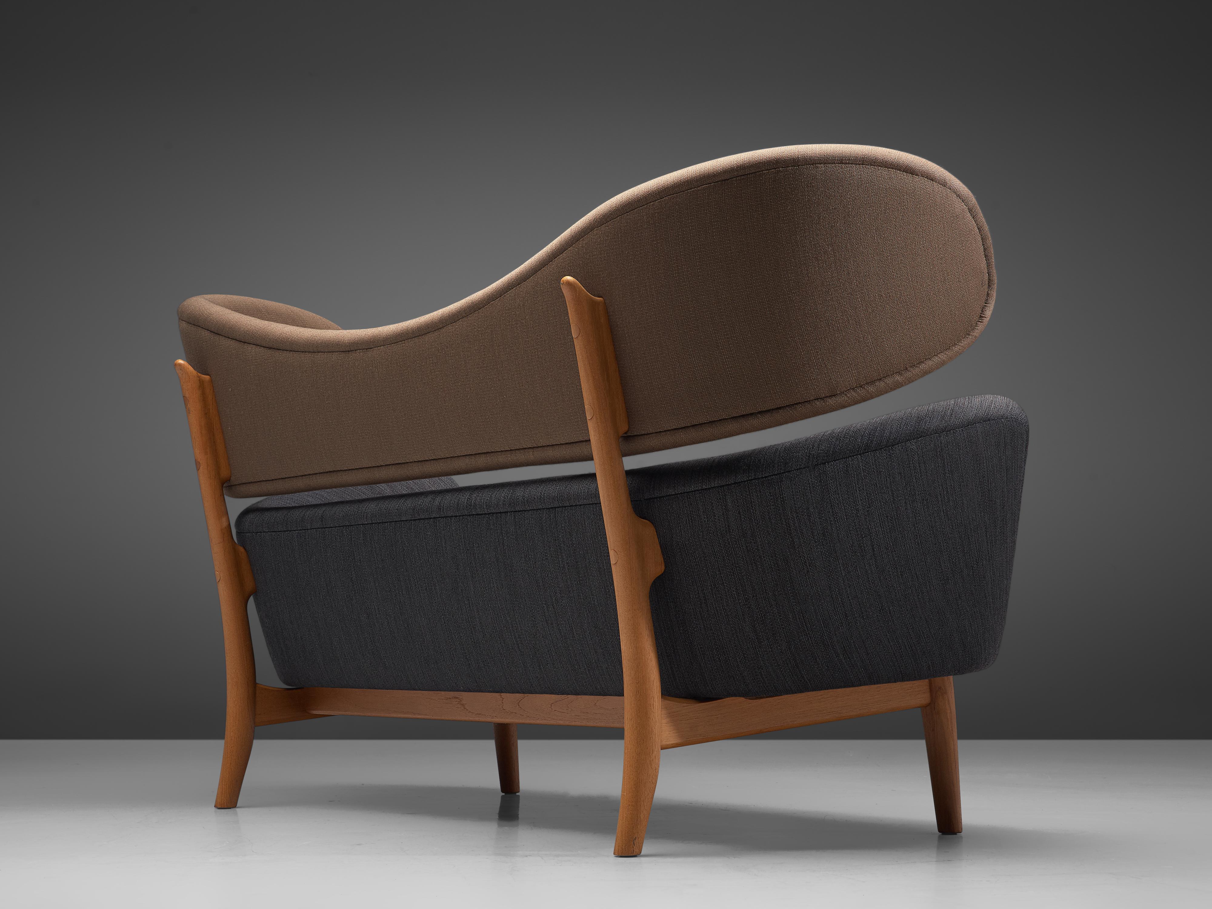 Danish Finn Juhl 'Baker' Sofa in Oak and Black/Brown Fabric